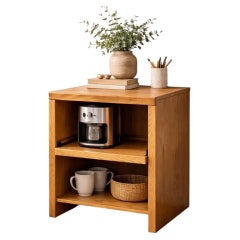 Solid Oak Media Cabinet with Pull-Out Shelf, Late 20th Century