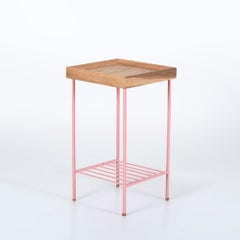 Solid Oak Medium Side Table / Plant Stand – EDGE Series, with Colored Metal Legs