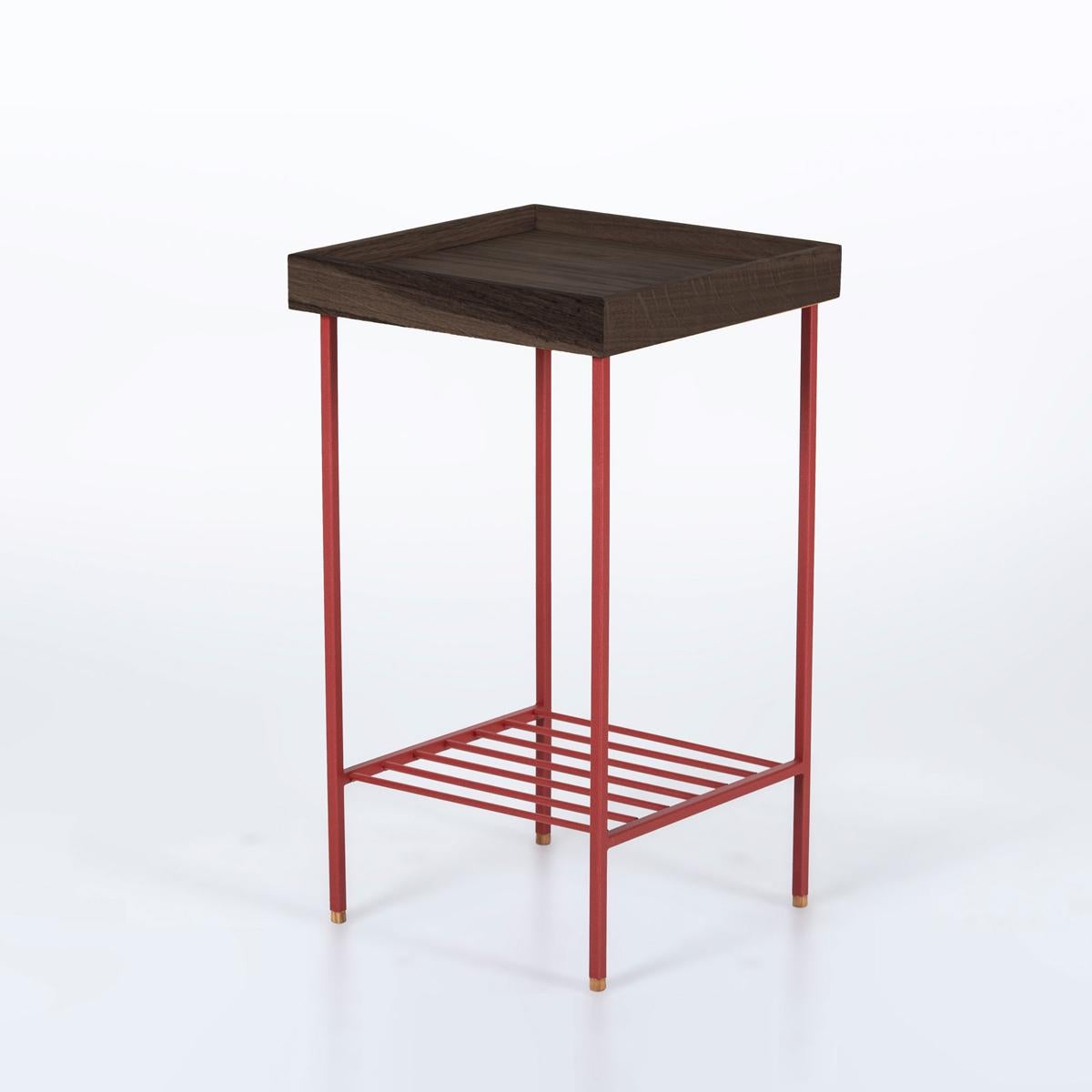 Turc Table d'appoint / Plant Stand en Oak massif - Série EDGE, avec pieds en métal coloré en vente