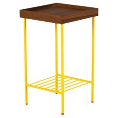 Solid Oak Medium Side Table / Plant Stand – EDGE Series, with Colored Metal Legs