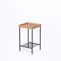 Solid Oak Medium Side Table / Plant Stand – EDGE Series, with Metal Legs