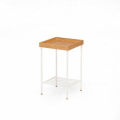 Solid Oak Medium Side Table / Plant Stand – EDGE Series, with Metal Legs