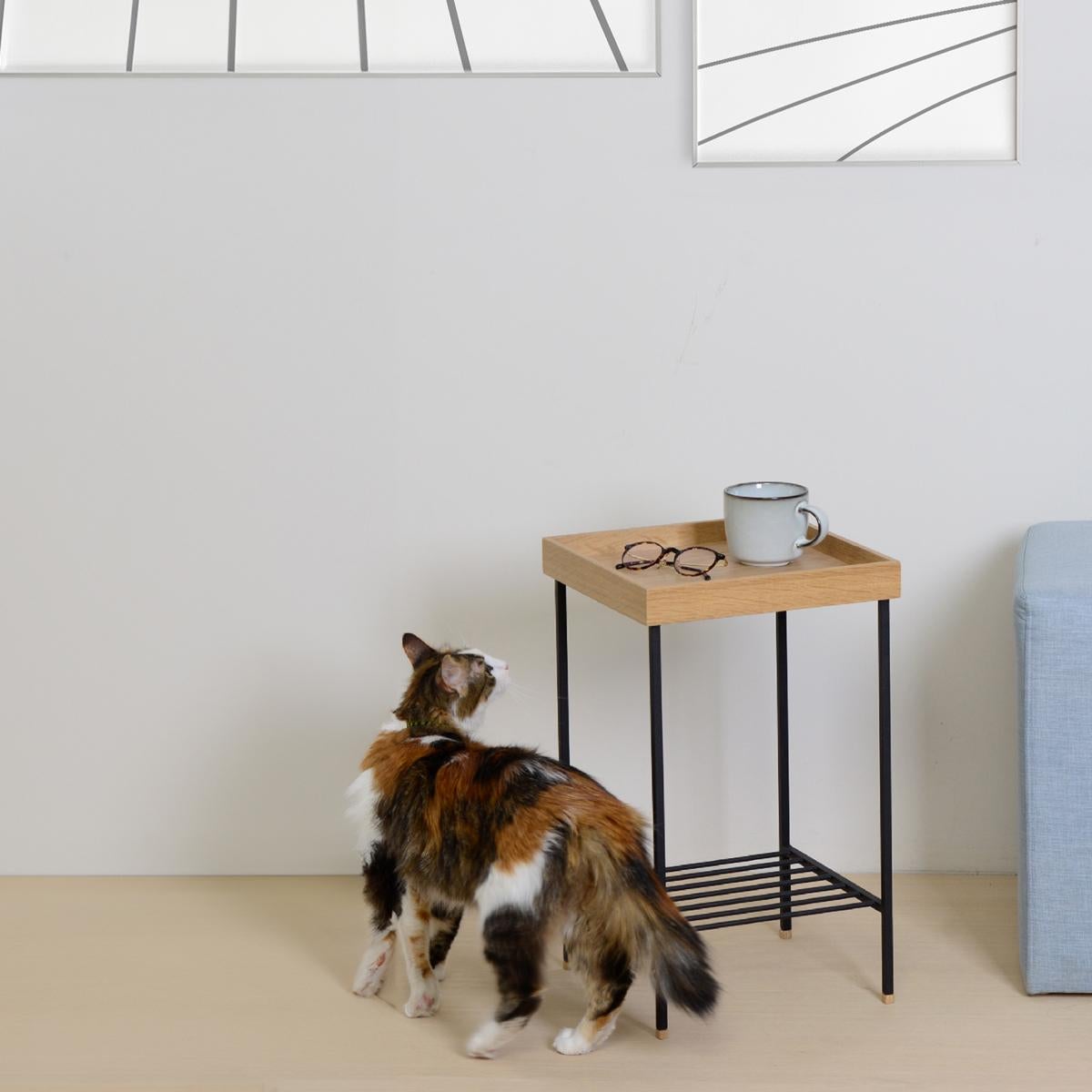 Métal Table d'appoint / Stand en chêne massif - Série EDGE, avec pieds en métal en vente