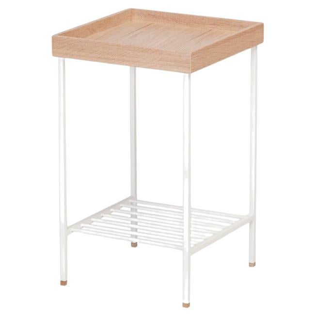 Massiver Beistelltisch/Pflanzenständer aus Eiche Medium - EDGE Serie, mit Metallbeinen