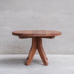 Solid Oak Mid-Century Brutalist Circular Dining Table by De Puydt