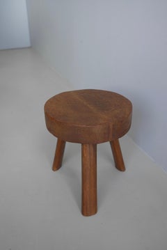 Solid Oak Mid-Century Modern Craftsman Stool, France 1960's