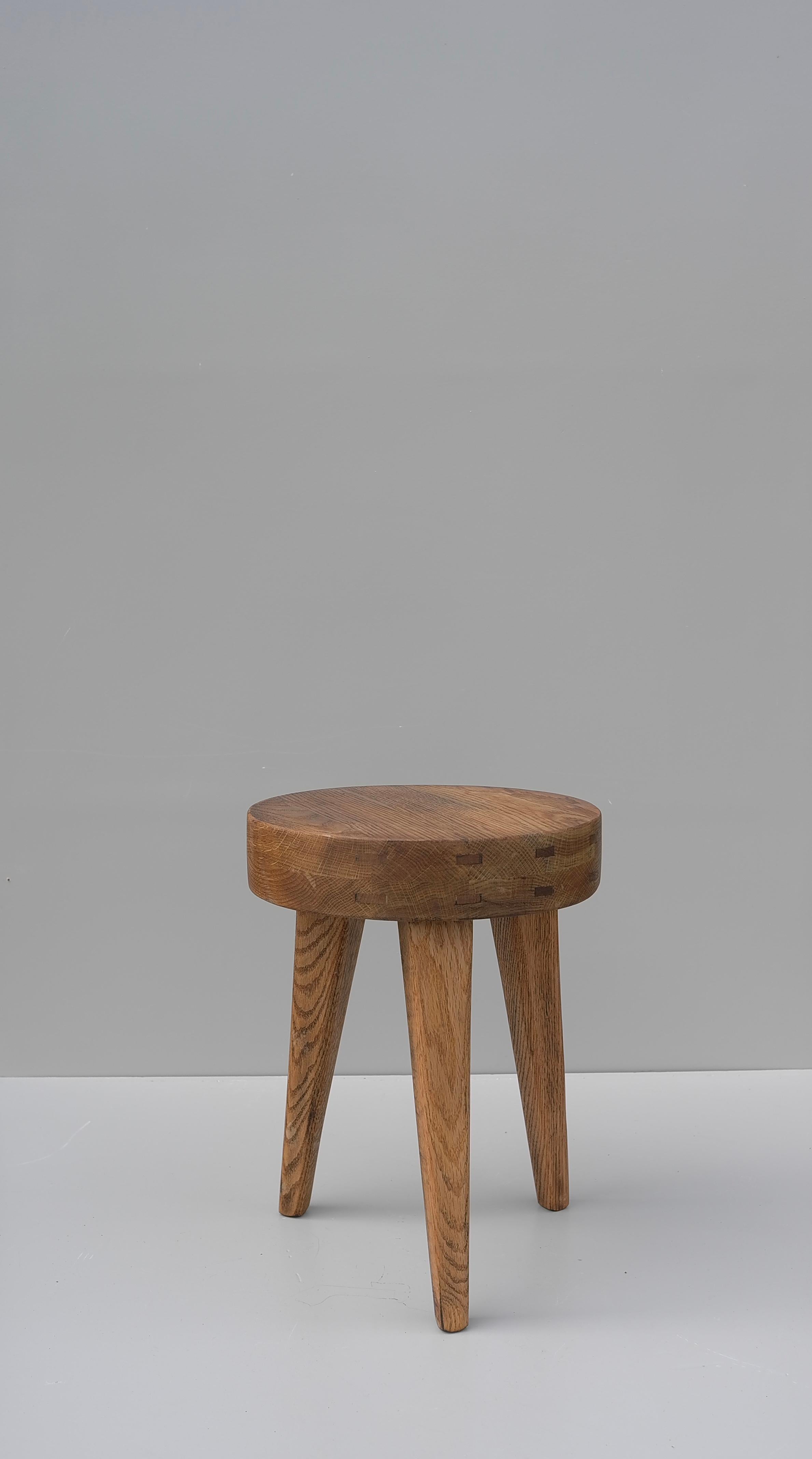 Mid-20th Century Solid Oak Mid-Century Modern Craftsman Stool, France 1960's For Sale
