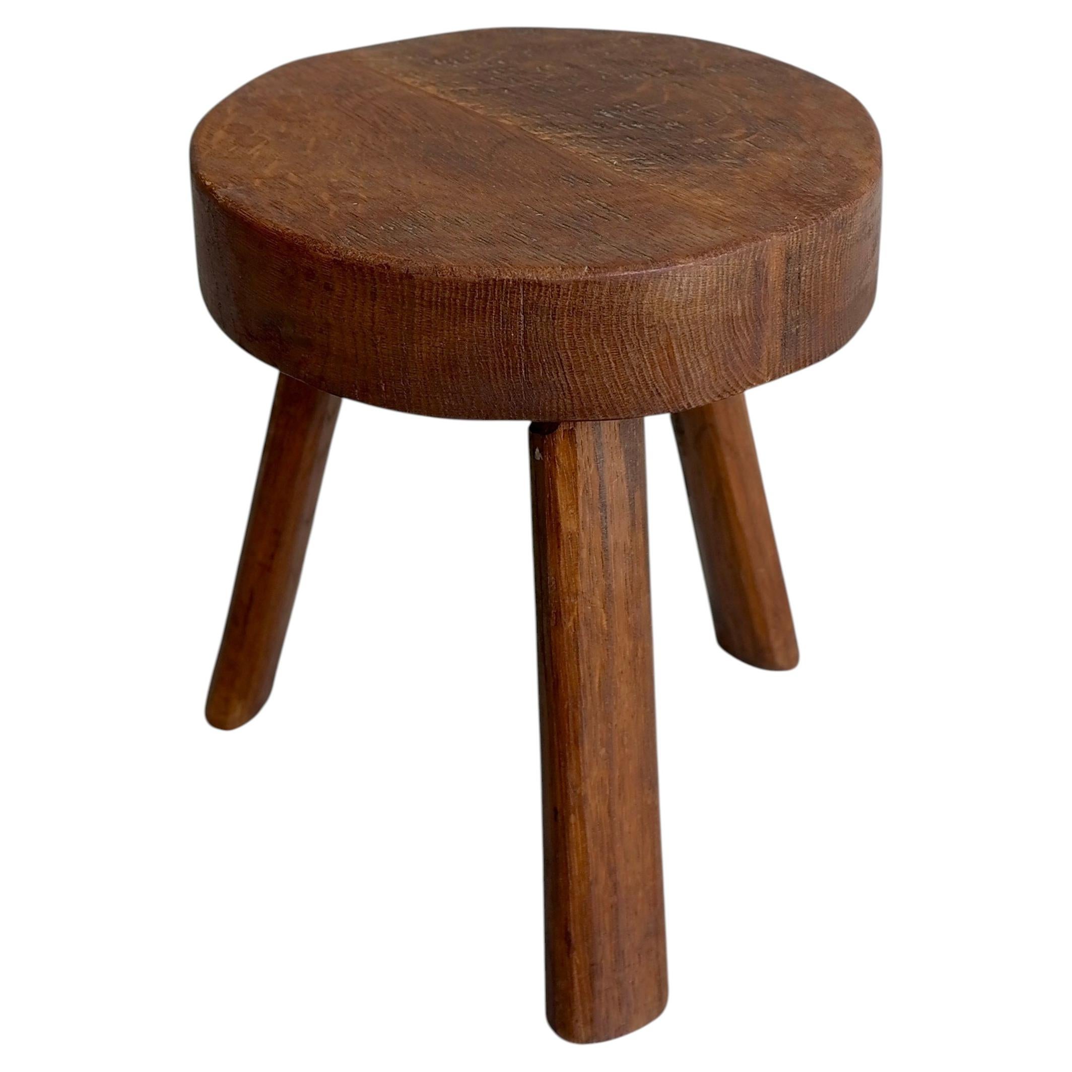 Solid Oak Mid-Century Modern Craftsman Stool, France 1960's