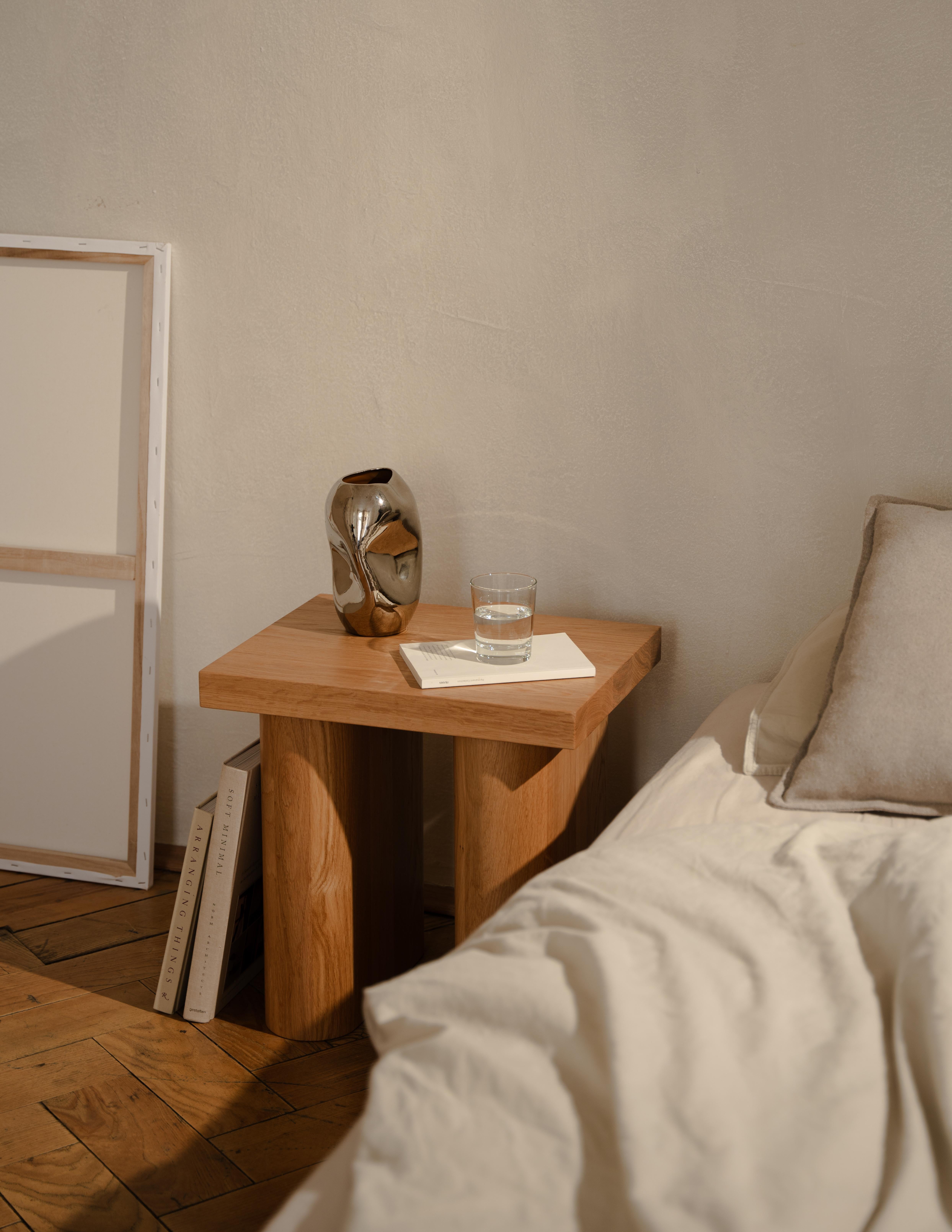 Minimalist Solid oak minimalist stool round legs by HOLDHOLD For Sale