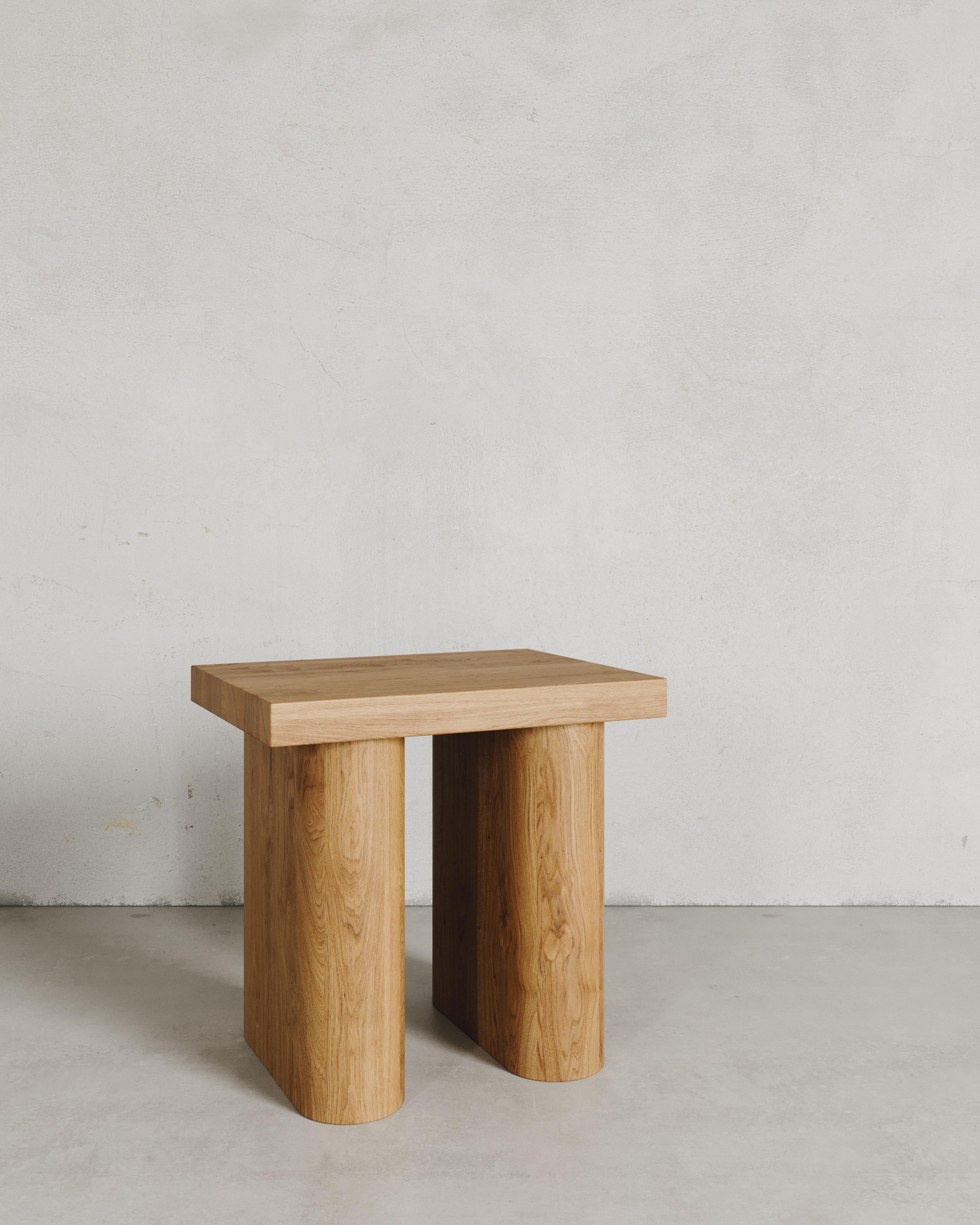 German Solid oak minimalist stool round legs by HOLDHOLD For Sale