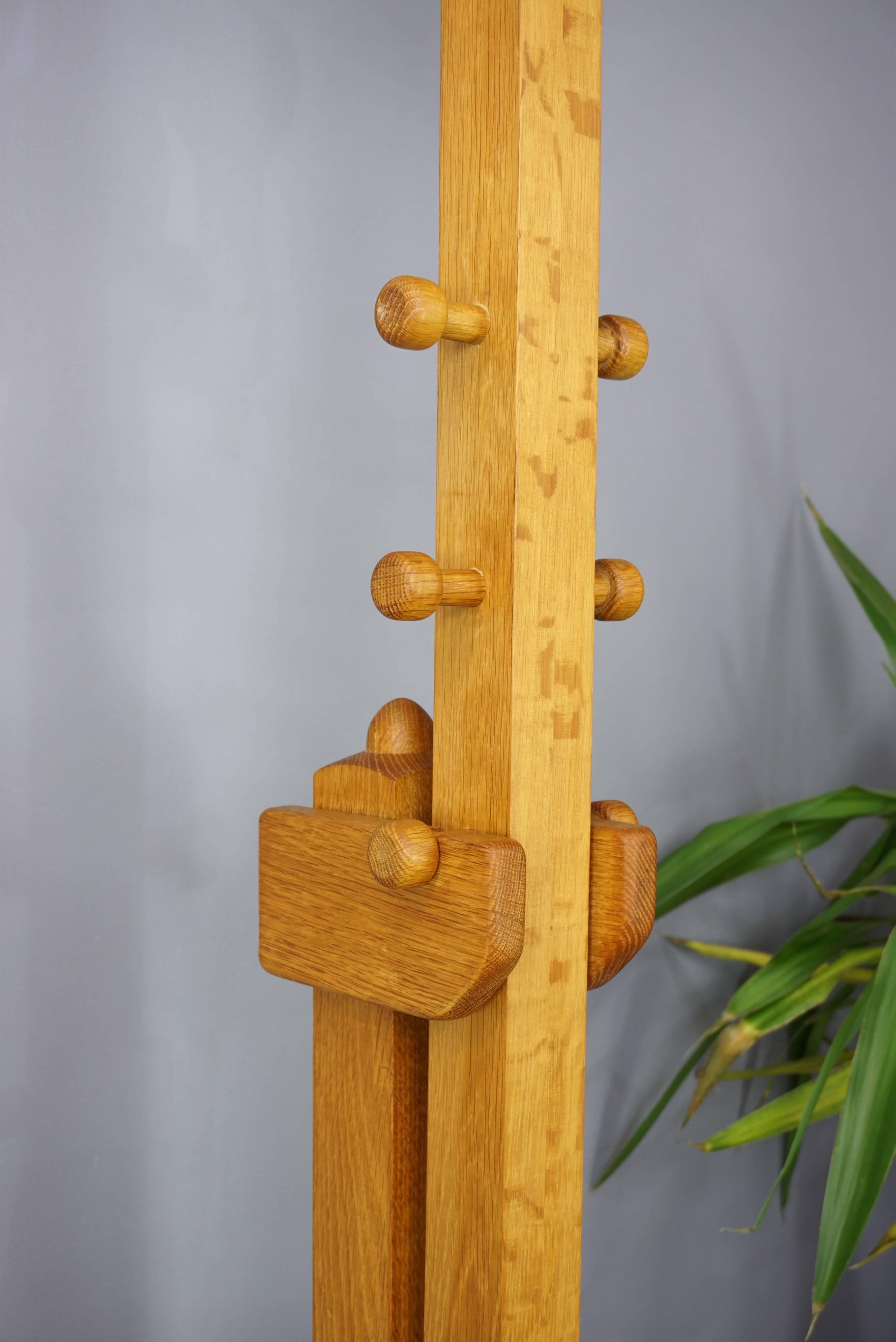 Solid Oak Modular Floor Lamp French Design by Guillerme and Chambron 7