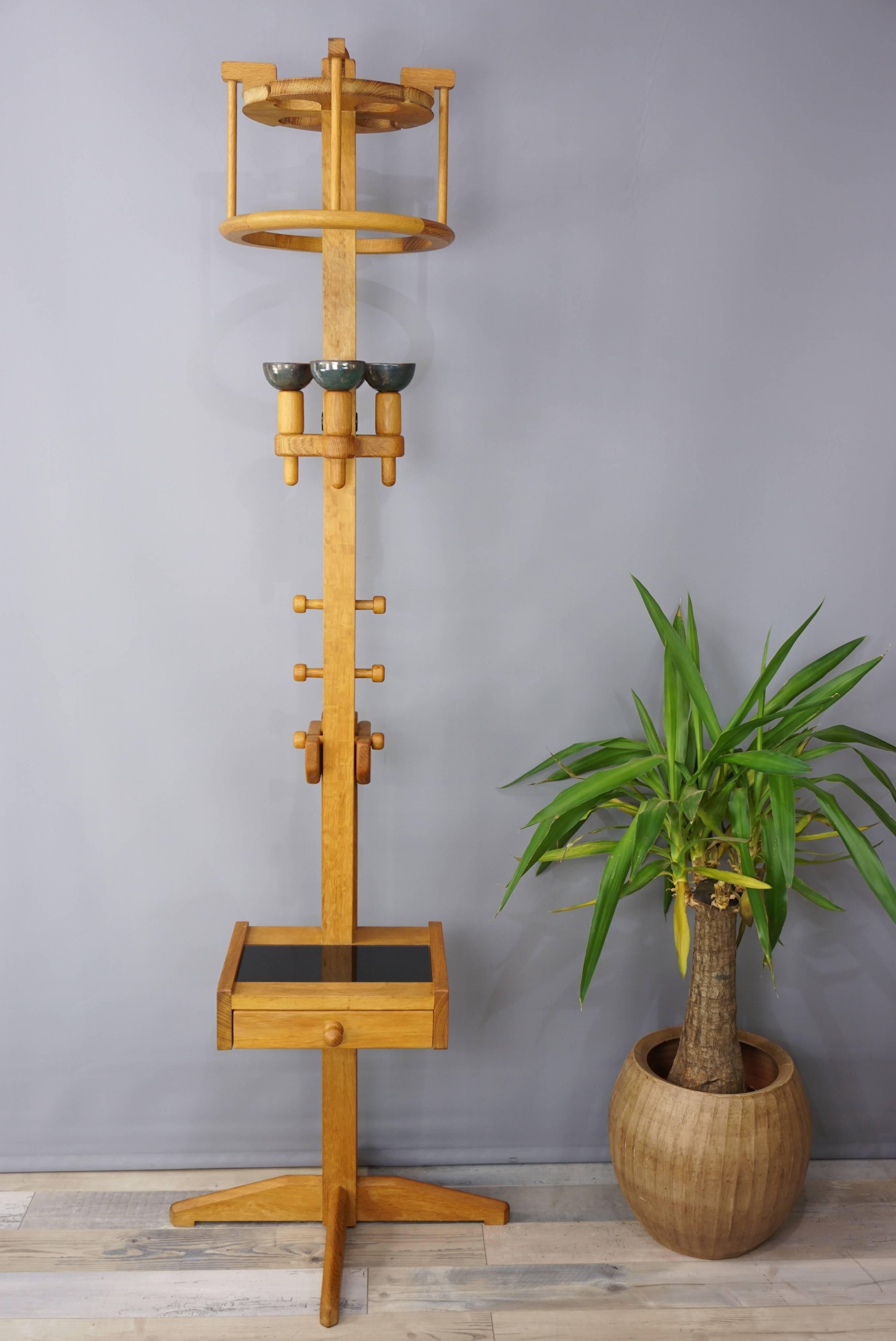 Mid-Century Modern Solid Oak Modular Floor Lamp French Design by Guillerme and Chambron