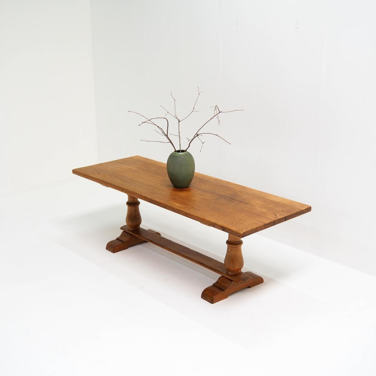 Country Solid Oak Monastery or Refectory Table, Circa 1940