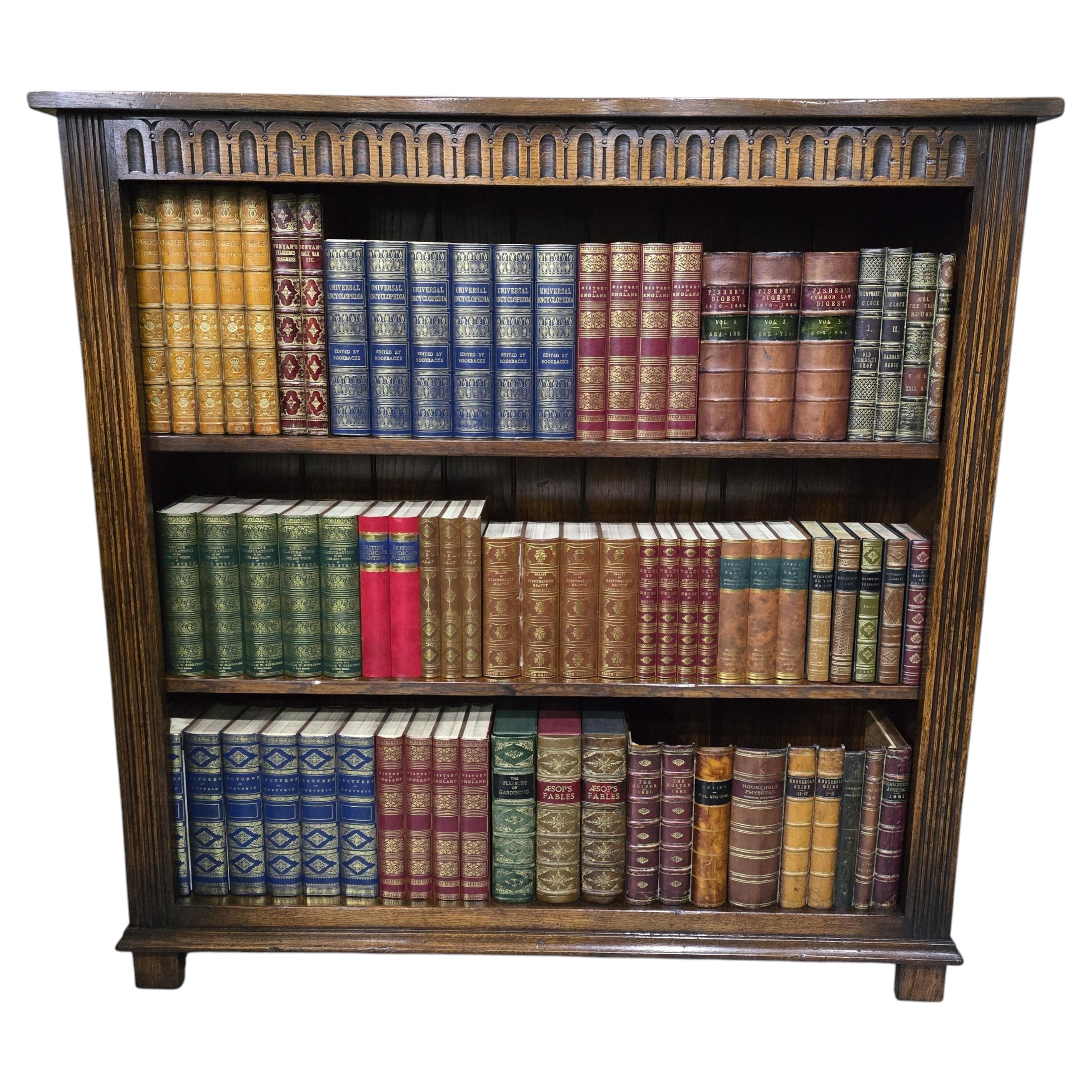 Solid Oak Open Adjustable Library Bookcase For Sale