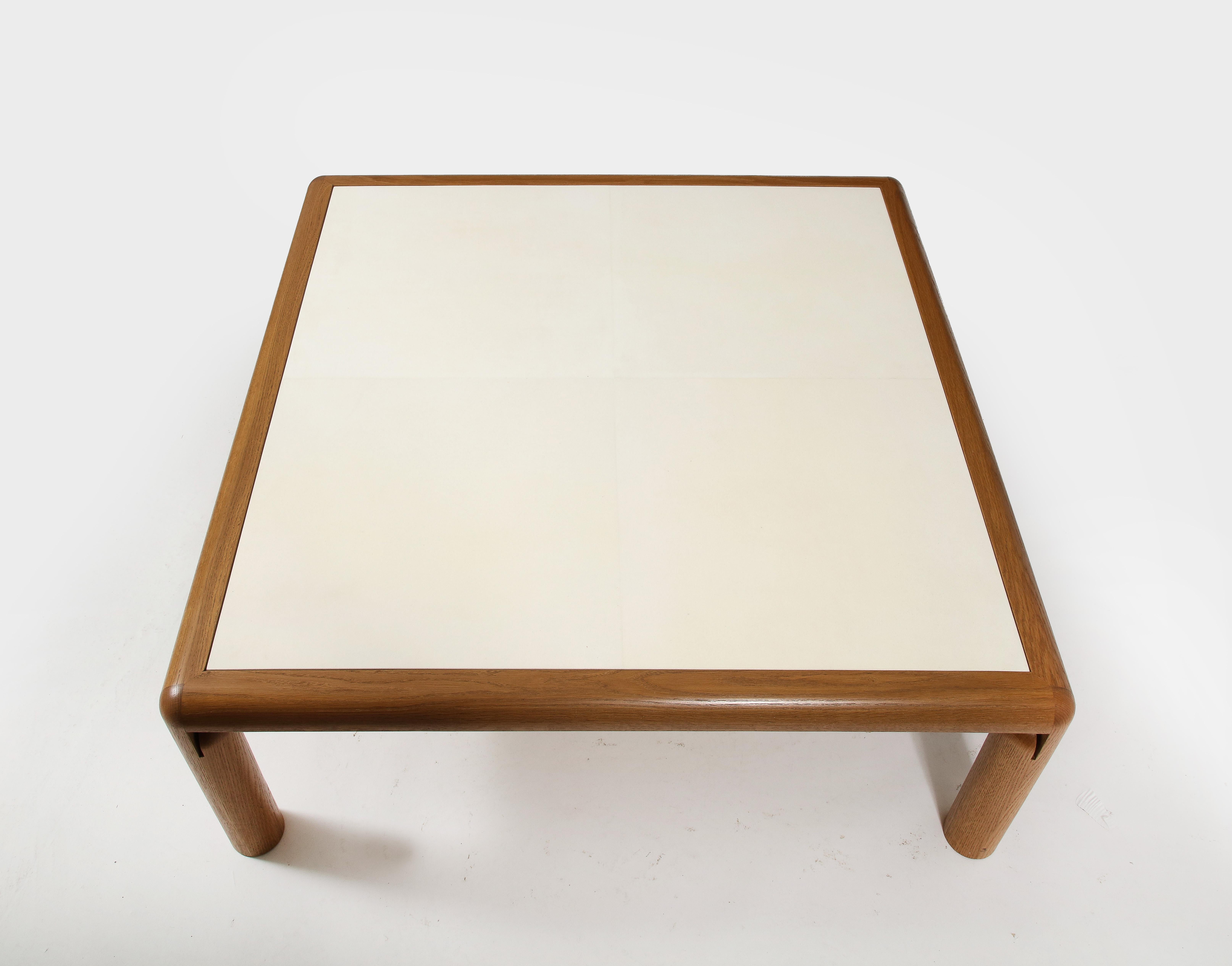 Solid Oak & Parchment Square Coffee Table in Early Modern & Mid-Century Style For Sale 7