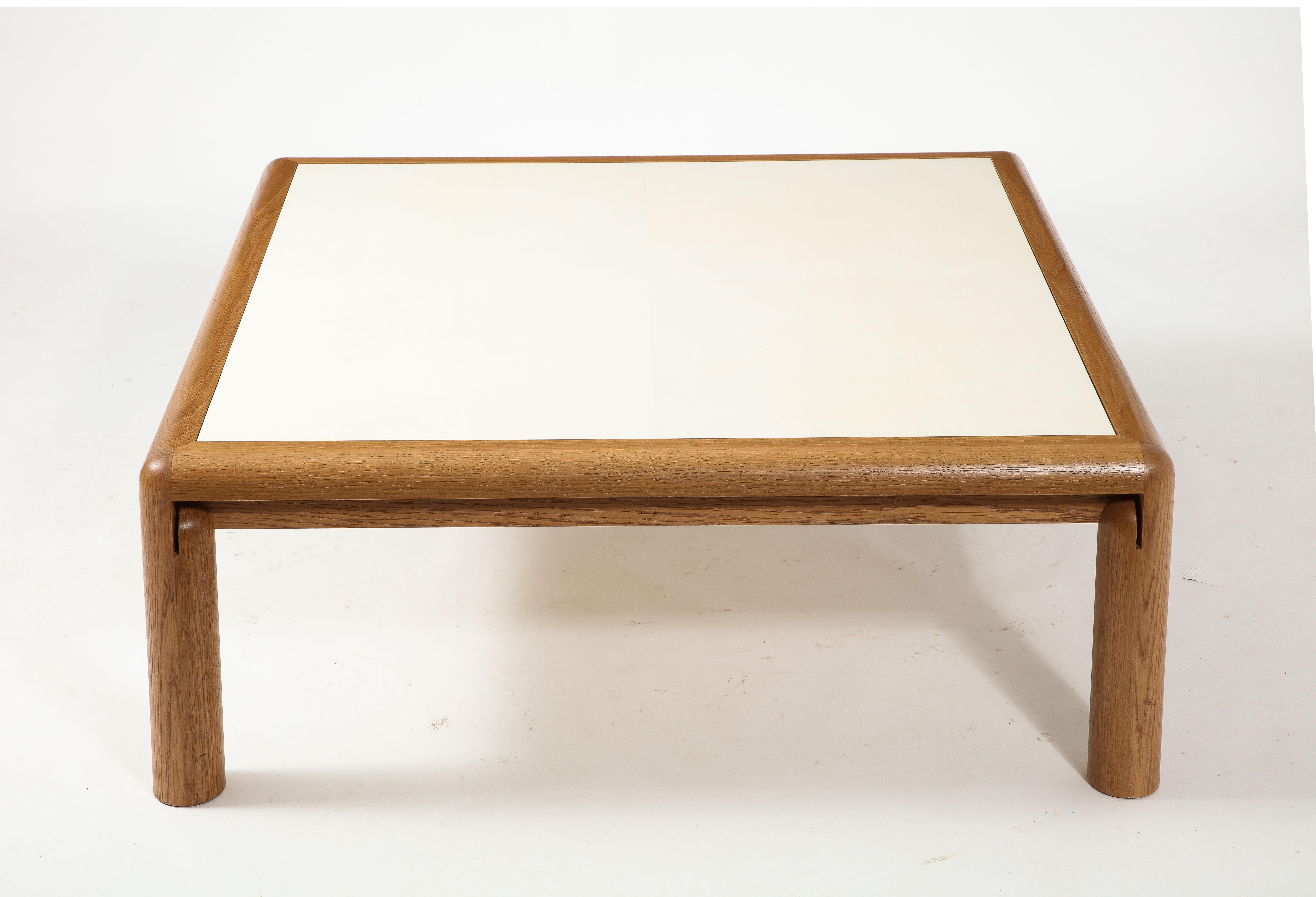 Solid Oak & Parchment Square Coffee Table in Early Modern & Mid-Century Style For Sale 8