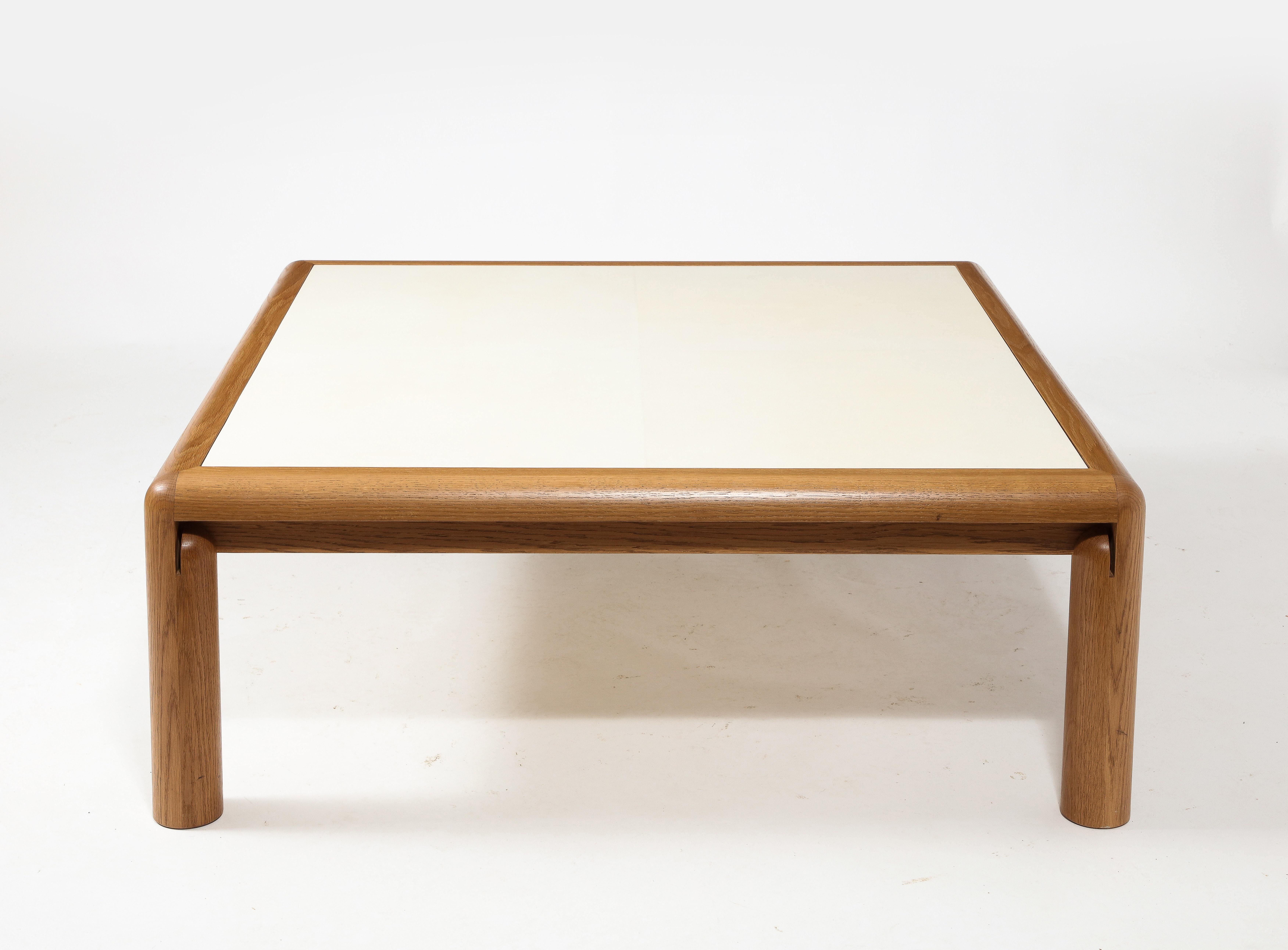 Solid Oak & Parchment Square Coffee Table in Early Modern & Mid-Century Style For Sale 9