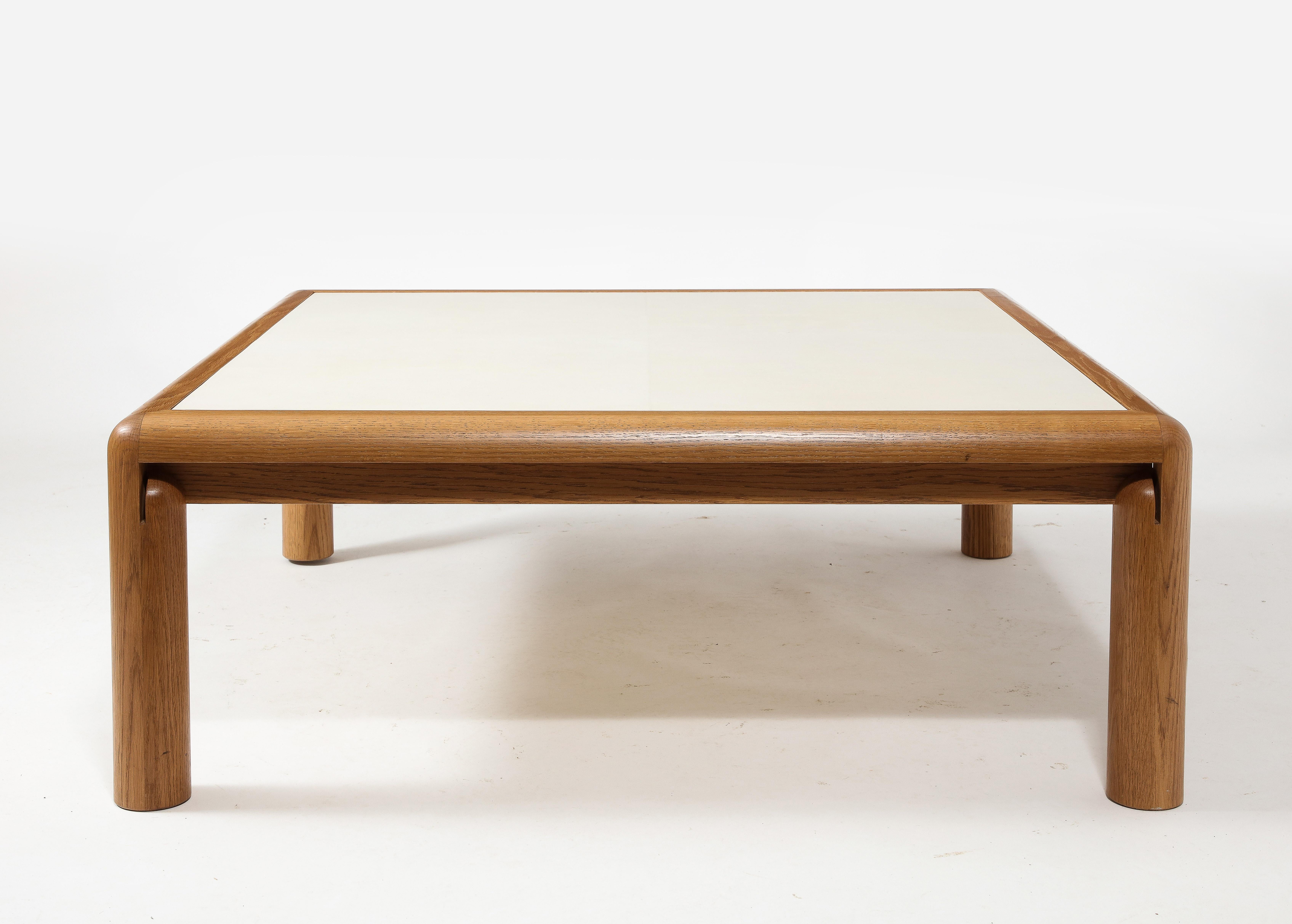 Mid-Century Modern Solid Oak & Parchment Square Coffee Table in Early Modern & Mid-Century Style For Sale