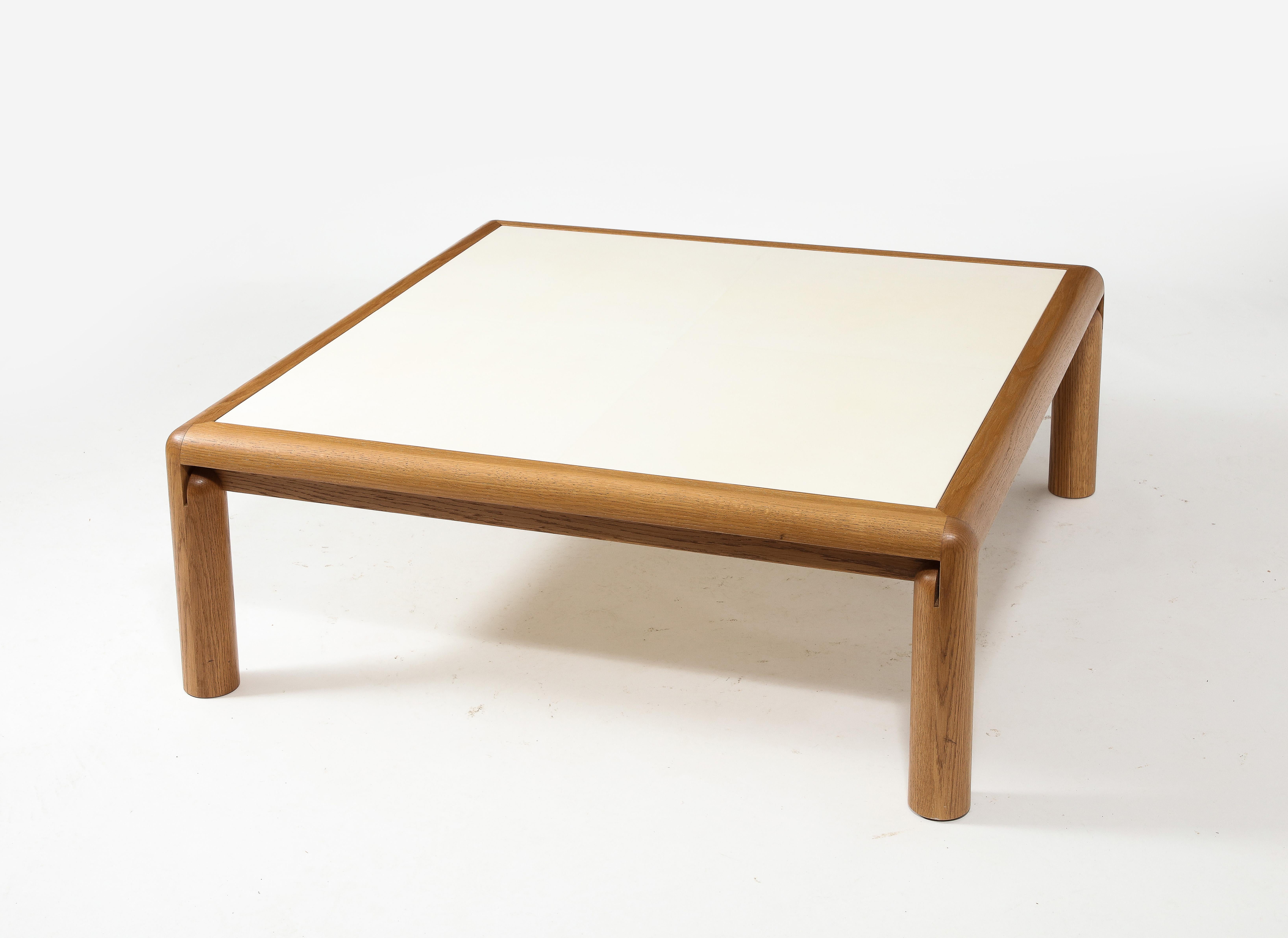 Contemporary Solid Oak & Parchment Square Coffee Table in Early Modern & Mid-Century Style For Sale