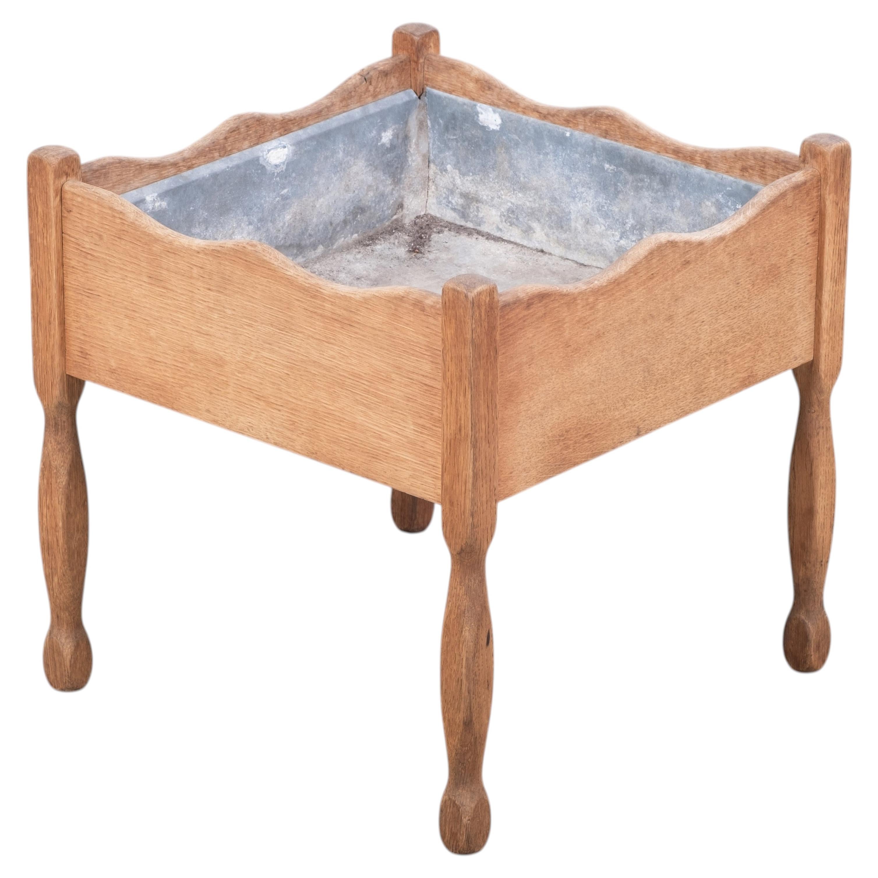 Solid Oak Planter Stand Attributed to Henning Kjærnulf, Denmark, 1960s