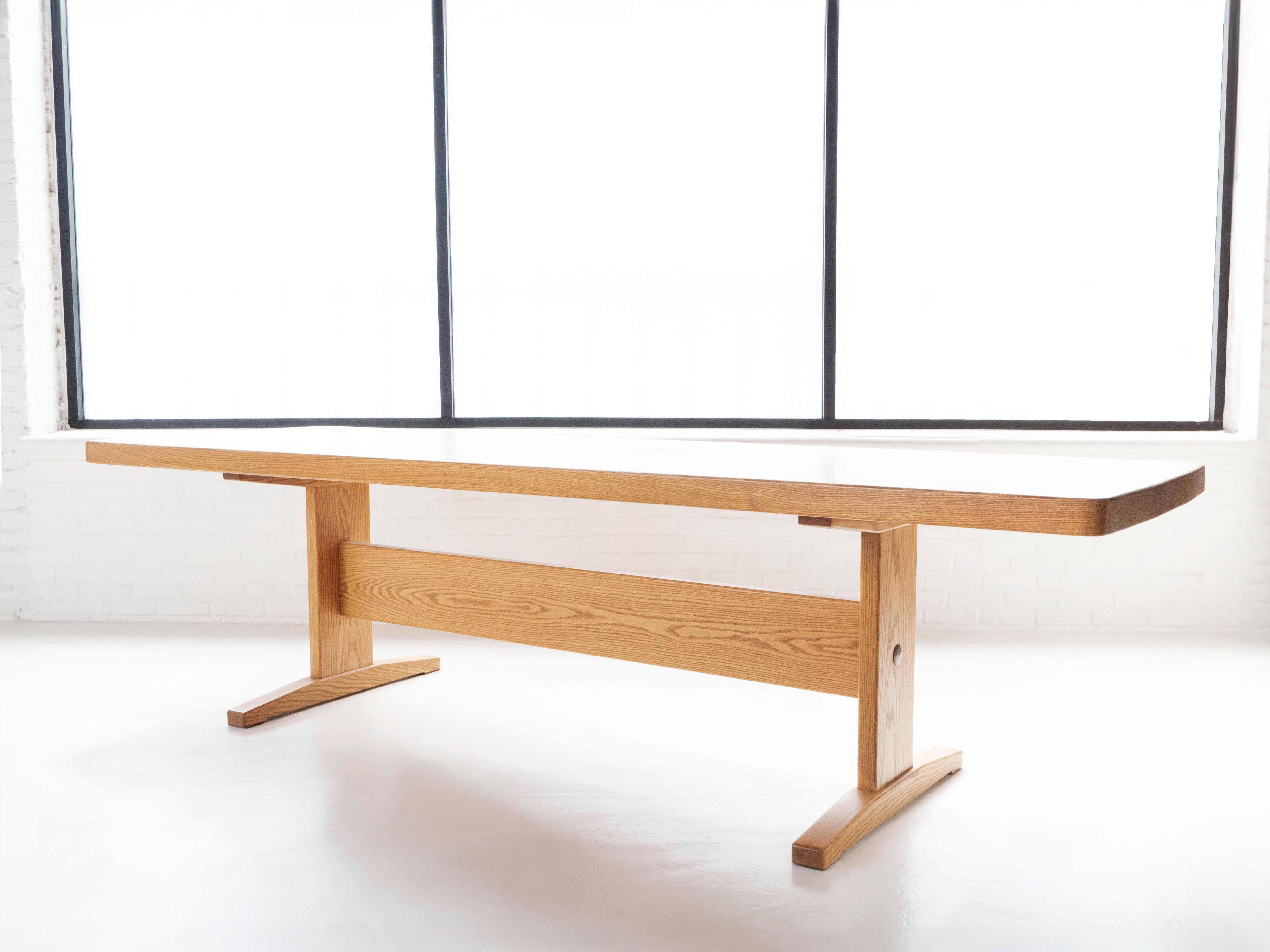 Post-Modern Solid Oak Postmodern Trestle Dining / Conference Extra Large Table, Circa 1980's For Sale