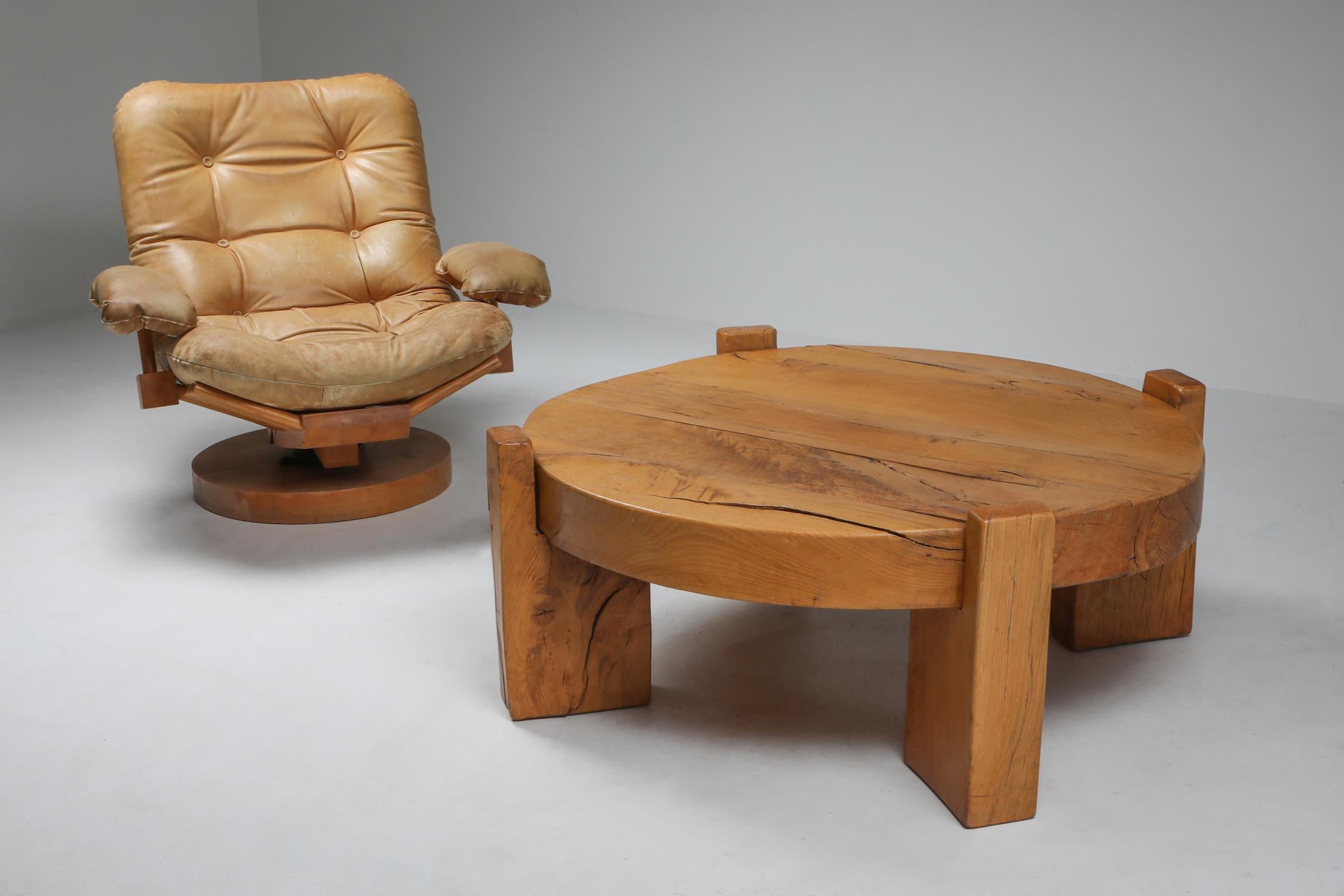 20th Century Solid Oak Round Coffee Table