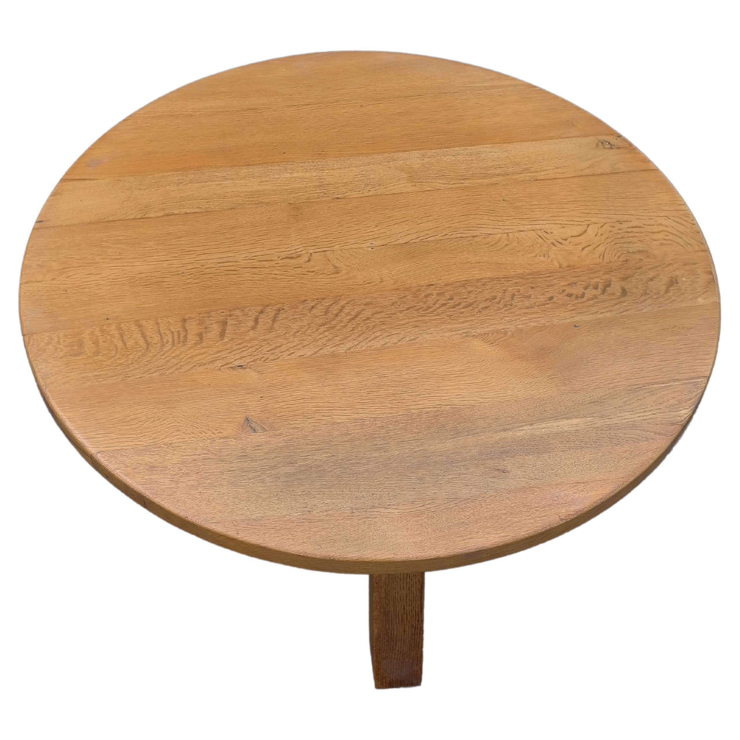 Mid-Century Modern Solid Oak Round Coffee Table, France, 1960s For Sale