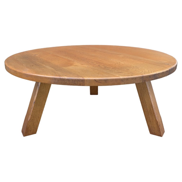 Solid Oak Round Coffee Table, France, 1960s For Sale at 1stDibs