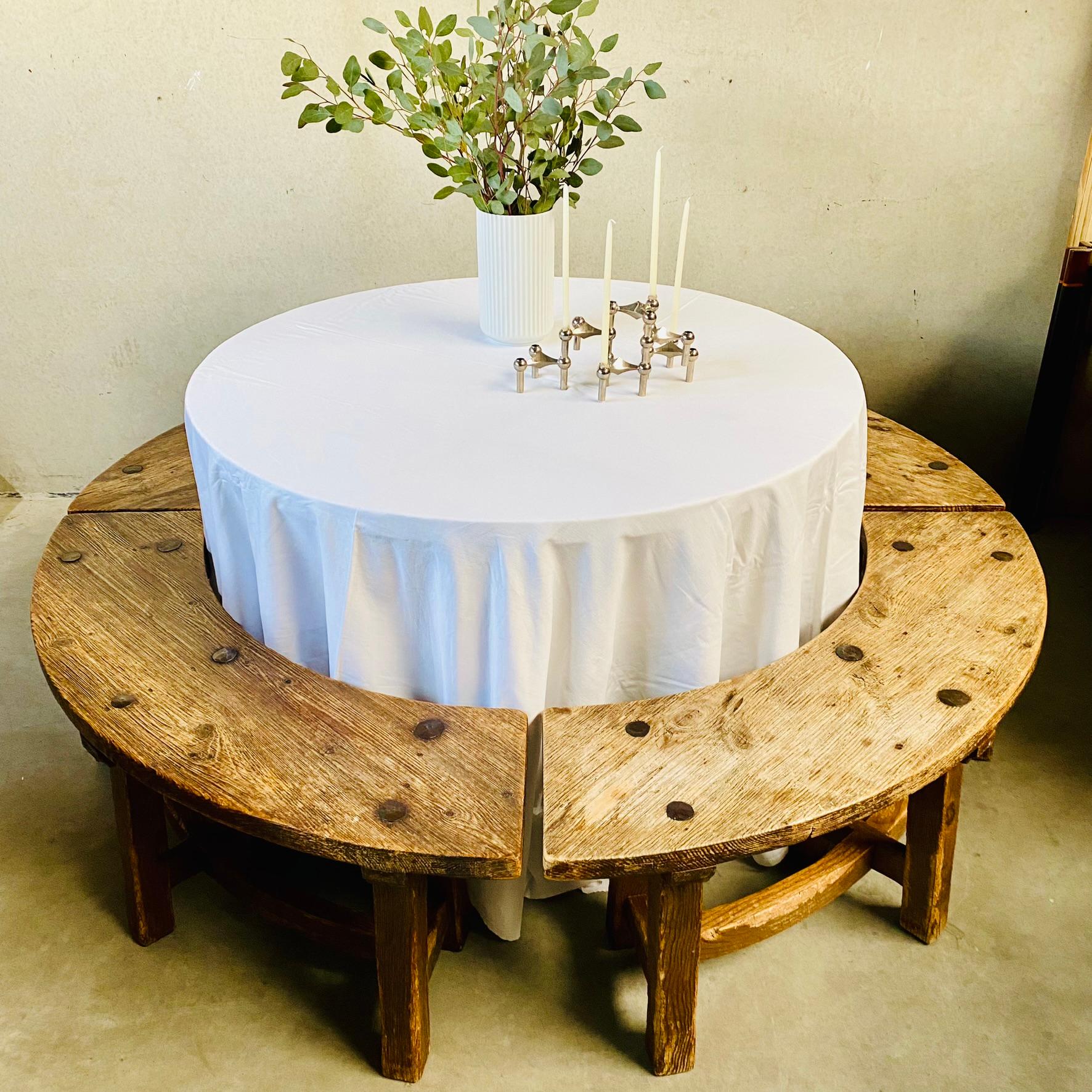 Solid Oak Round Rustic Brutalist Wabi Sabi Dining Table Set, France 1950 For Sale 10