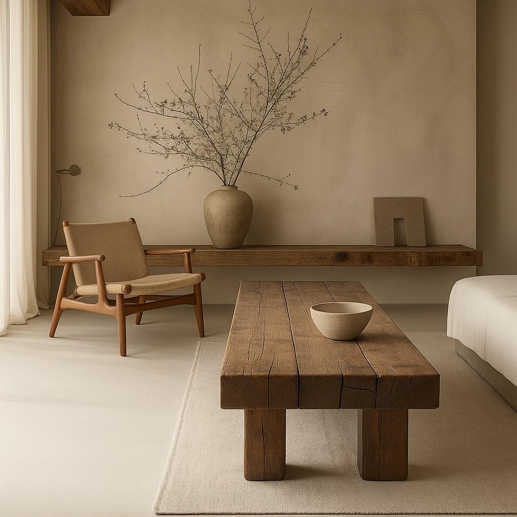 Introducing the Solid Oak Wabi Sabi Brutalist Coffee Table, a timeless piece originating from 1960s France. This exquisite table seamlessly blends rustic charm with a modern aesthetic, making it an ideal addition to interiors characterized by