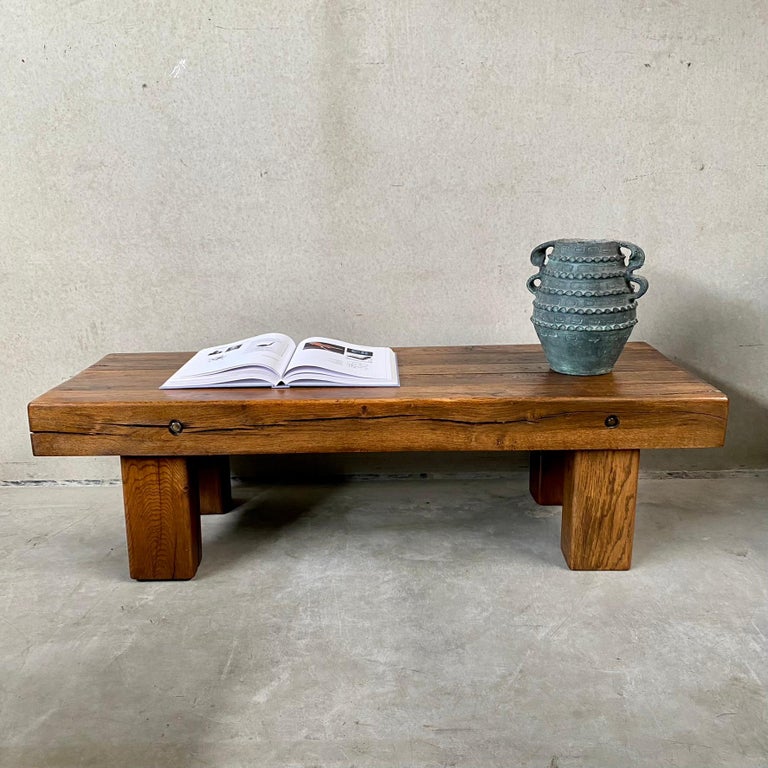 Solid Oak Rustic Brutalist Wabi Sabi Beam Coffee Table