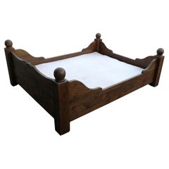 Solid Oak Rustic Double bed in style of Charles Dudouyt, France 1970's