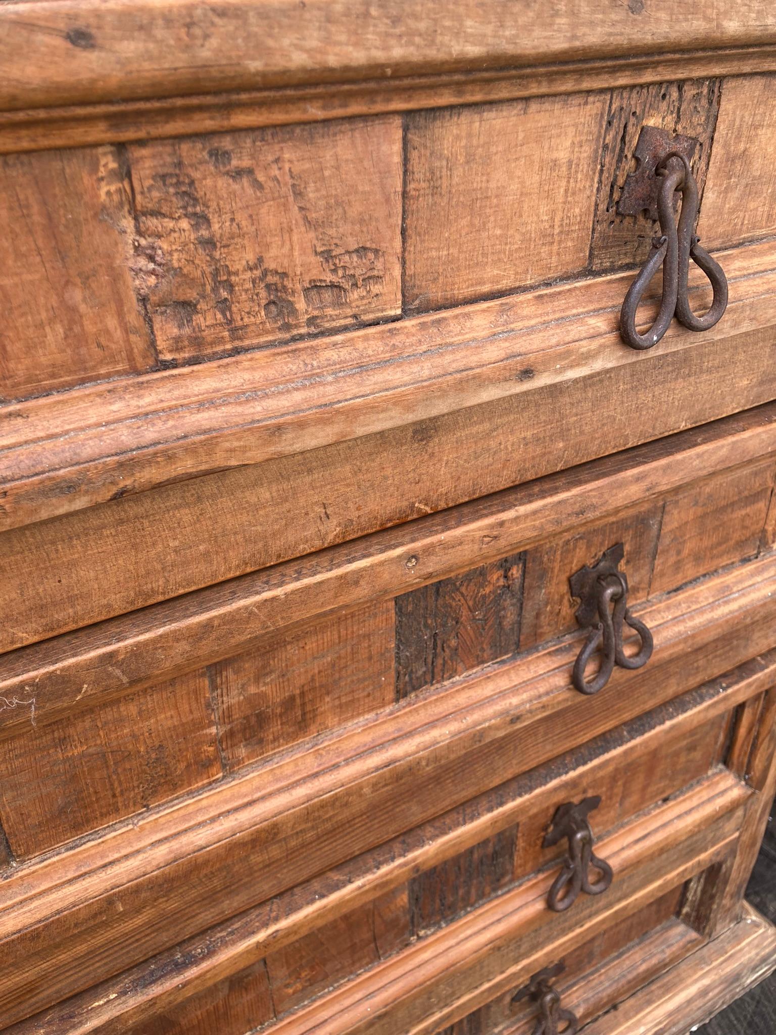 Spanish Solid Oak Rustic Tall Boy or High Chest, 7 Large Drawers, Mid Century For Sale