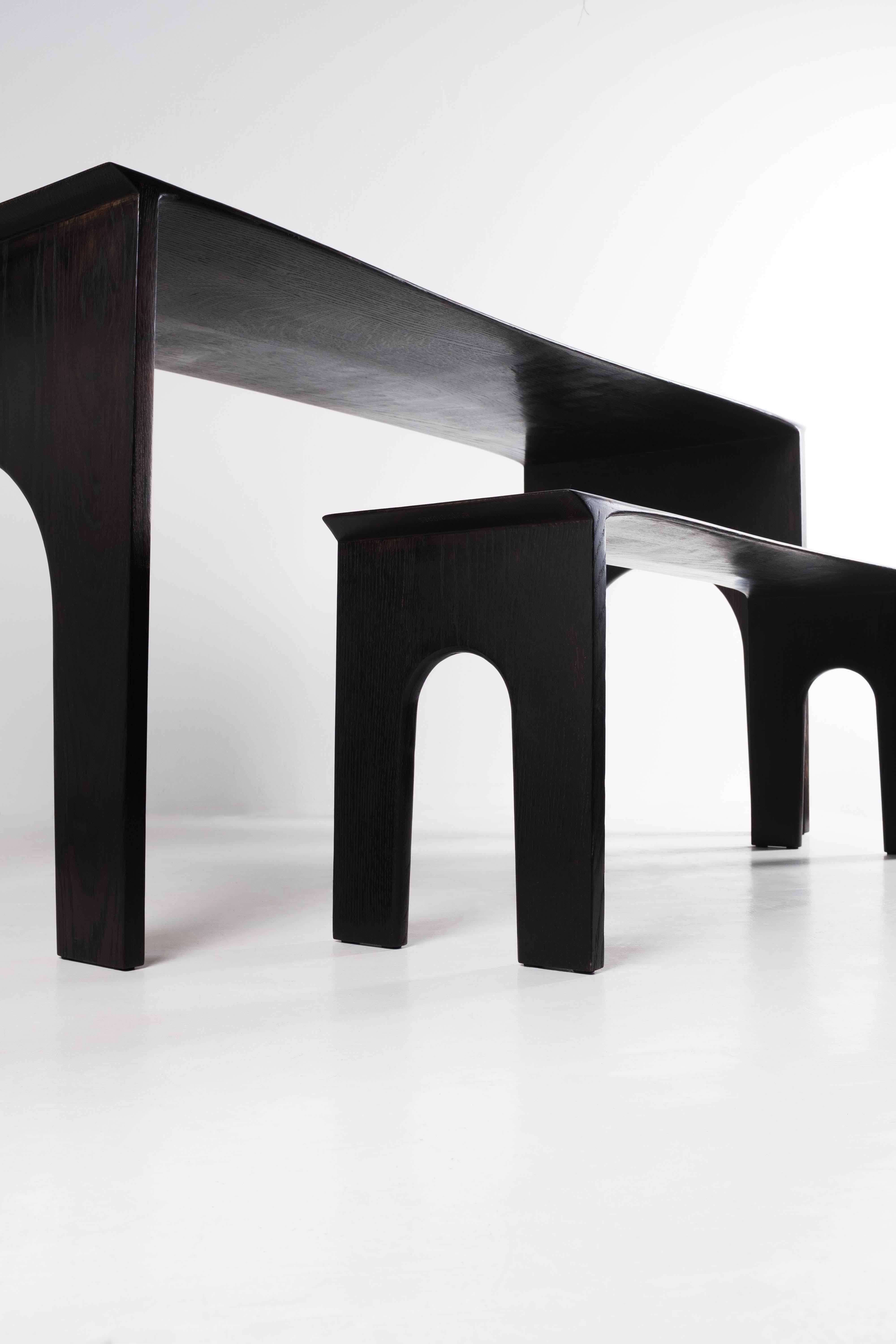 Contemporary Solid Oak Sculptural Bench by Lukas Cober