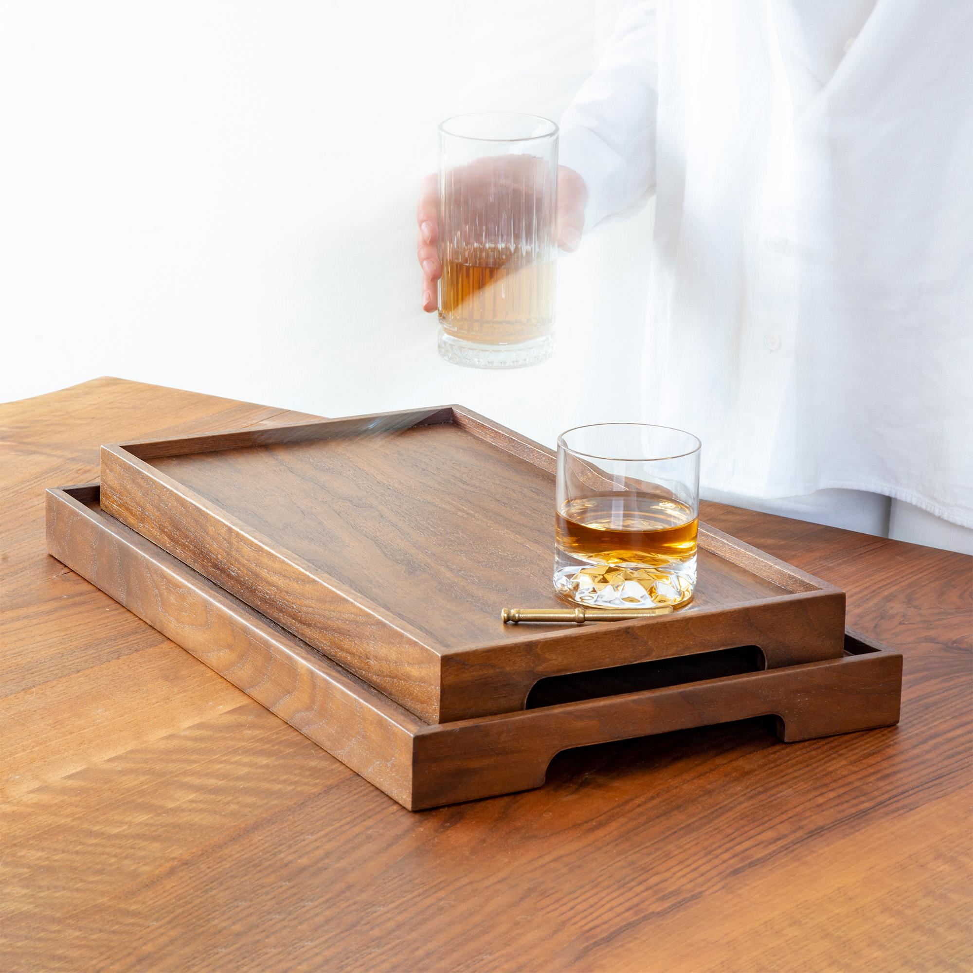 Hand-Crafted Solid Oak Serving Tray Set – EDGE For Sale