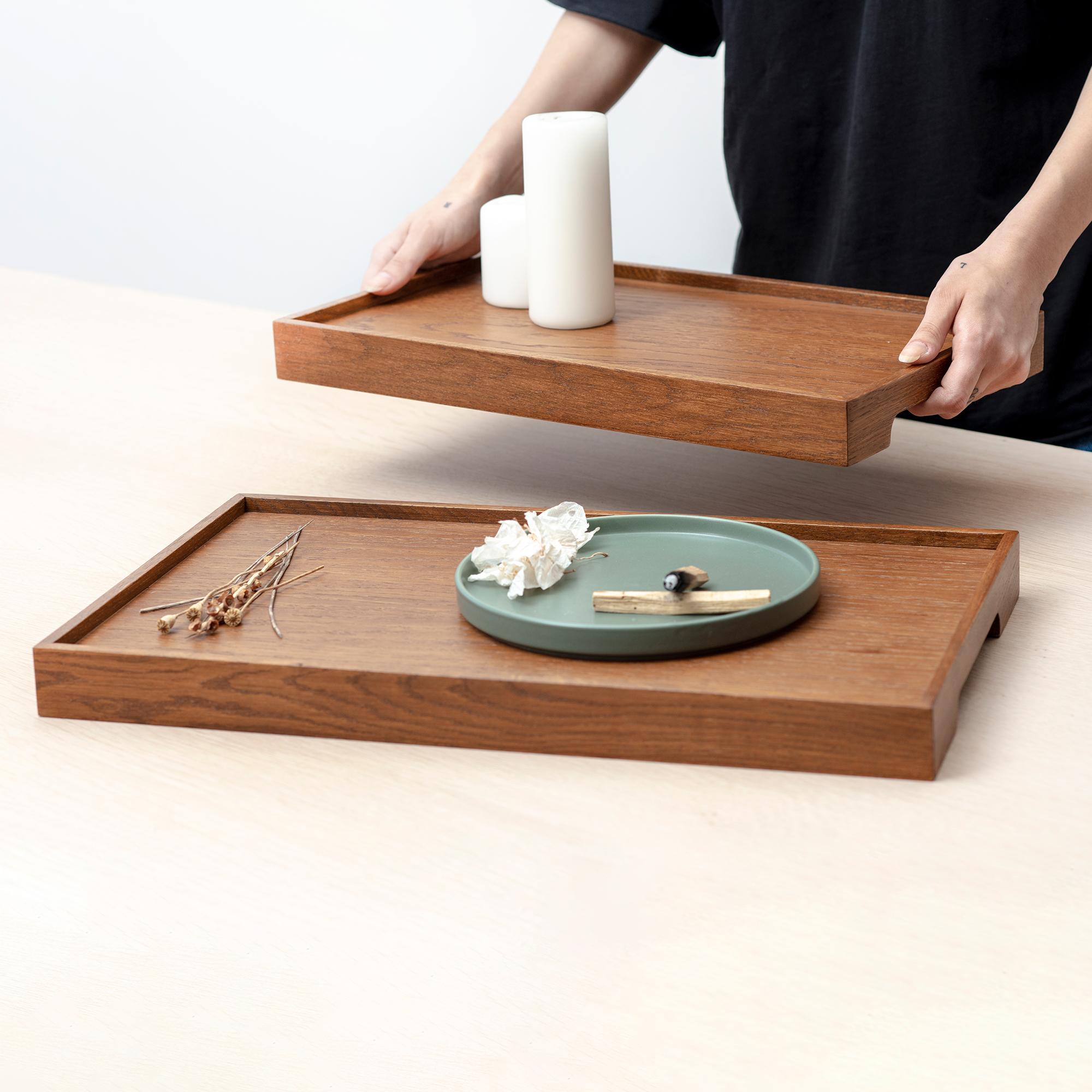 Solid Oak Serving Tray Set – EDGE In New Condition For Sale In Orlando, FL