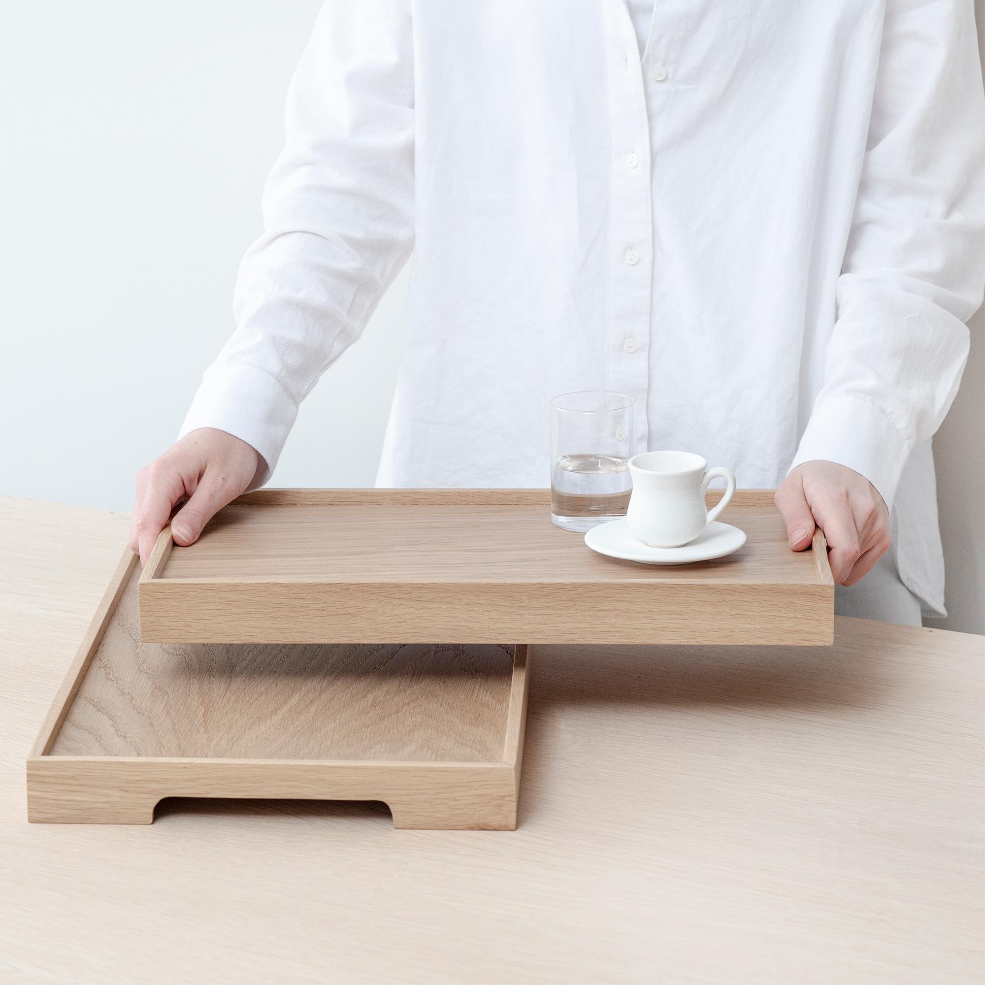 Contemporary Solid Oak Serving Tray Set – EDGE For Sale