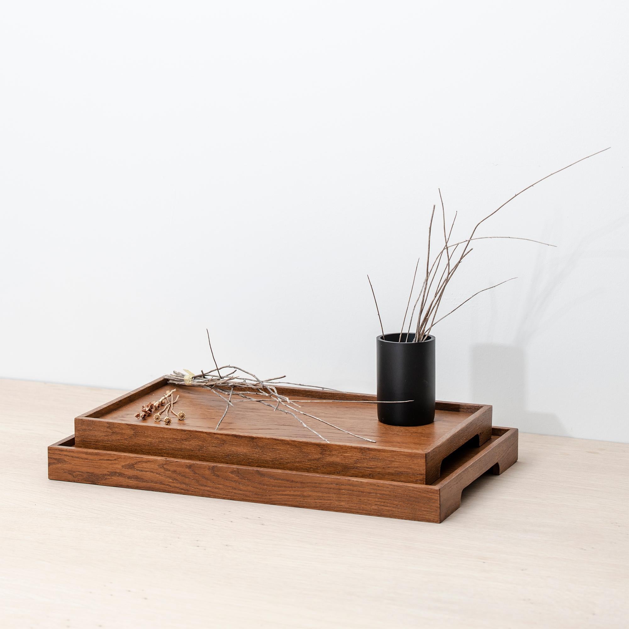 Contemporary Solid Oak Serving Tray Set – EDGE For Sale