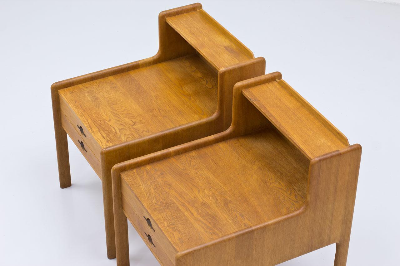 Steel Solid Oak Side/ Bedside Tables, Sweden, 1960s