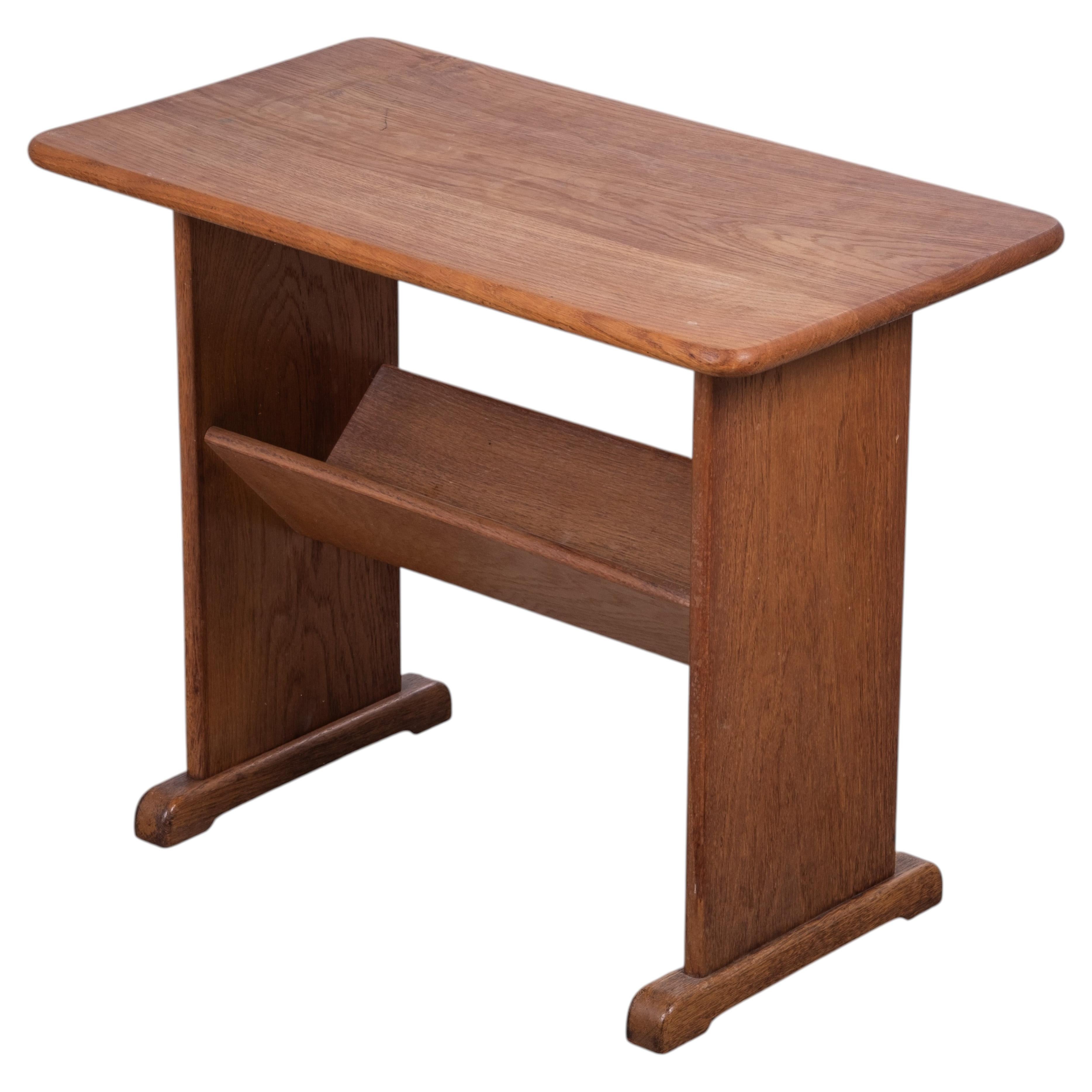 Solid Oak Side Table / Magazine Holder, Denmark, 1960s For Sale