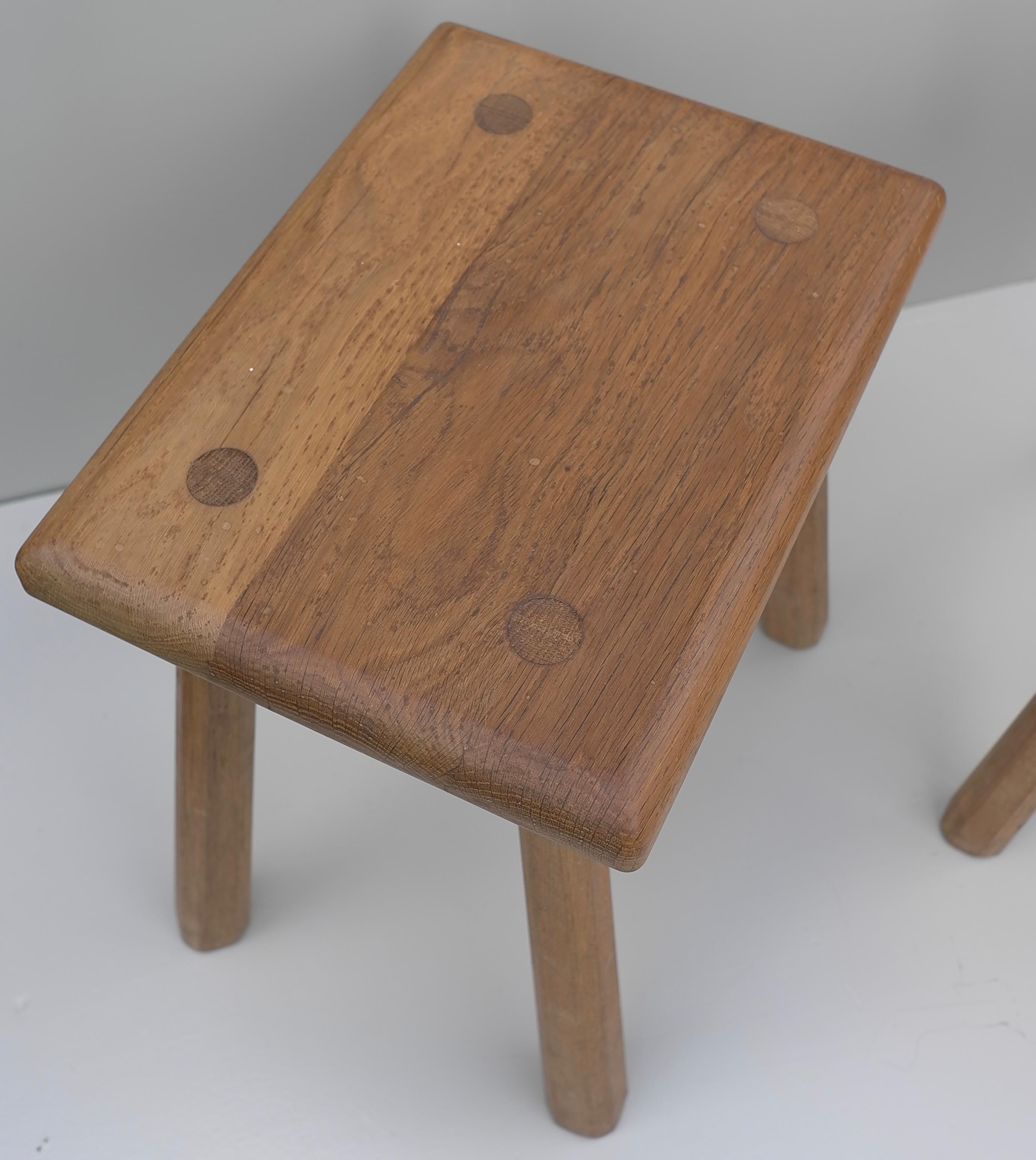 French Solid Oak side tables, France 1960's For Sale