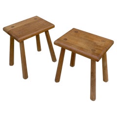 Solid Oak side tables, France 1960's