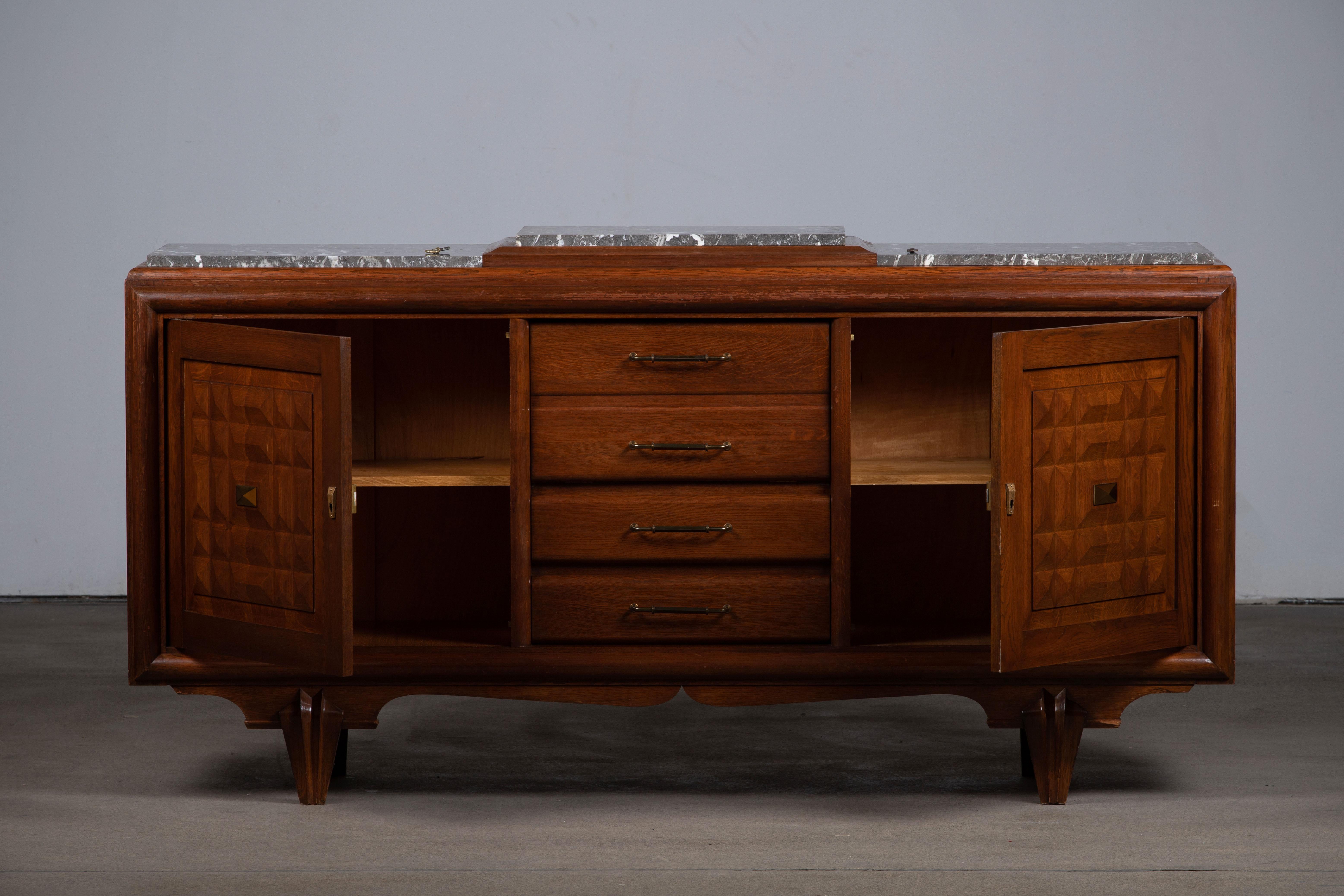 French Solid Oak Sideboard, Art Deco, France, 1940s For Sale