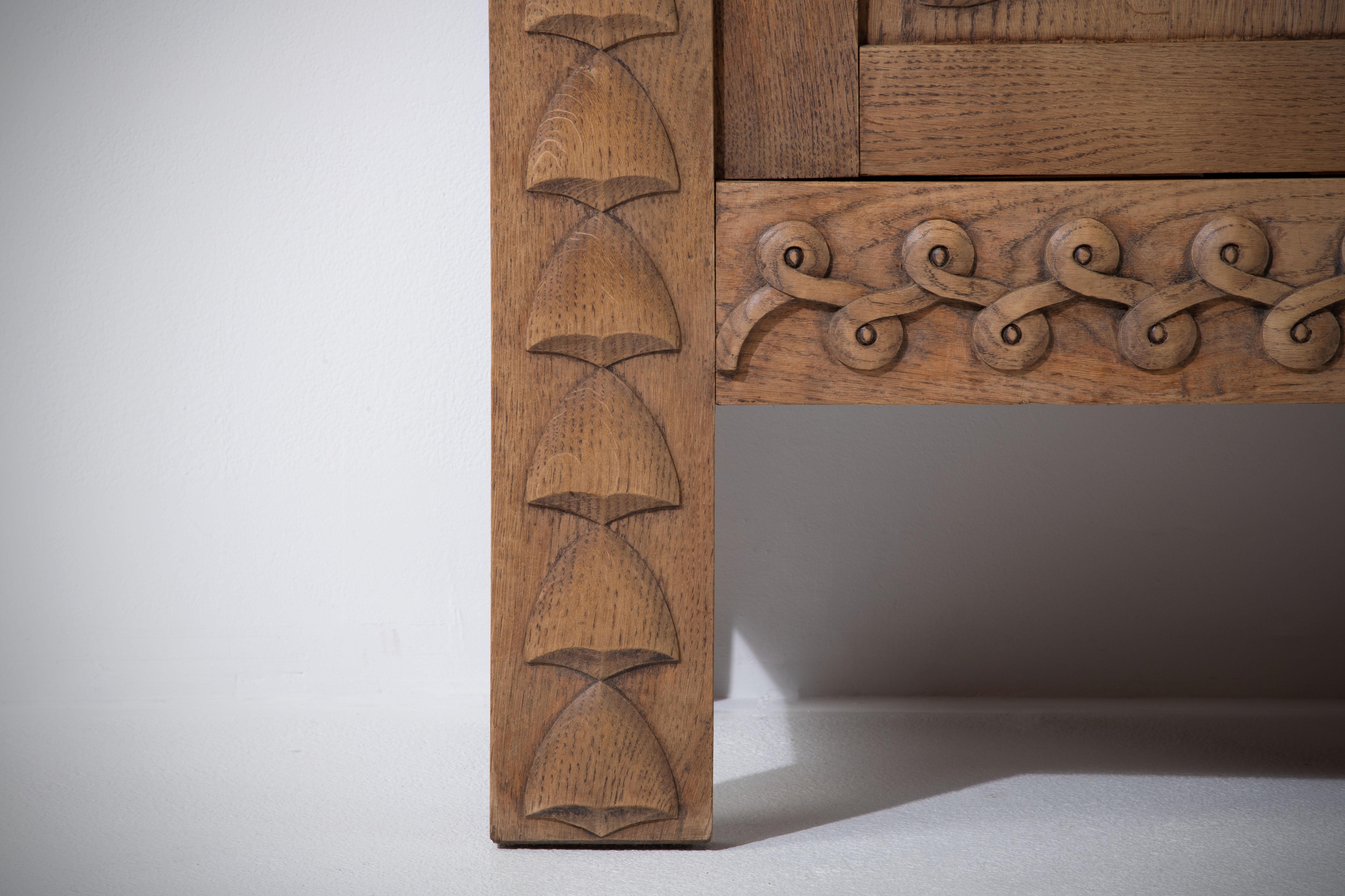 Solid Oak Sideboard with hand carved Details, France, 1950 3