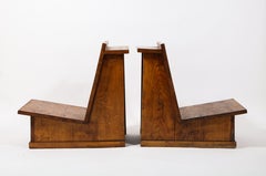 Solid Oak Architectural Slipper Chairs, France 1950's