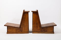 Vintage Solid Oak Architectural Slipper Chairs, France 1950's