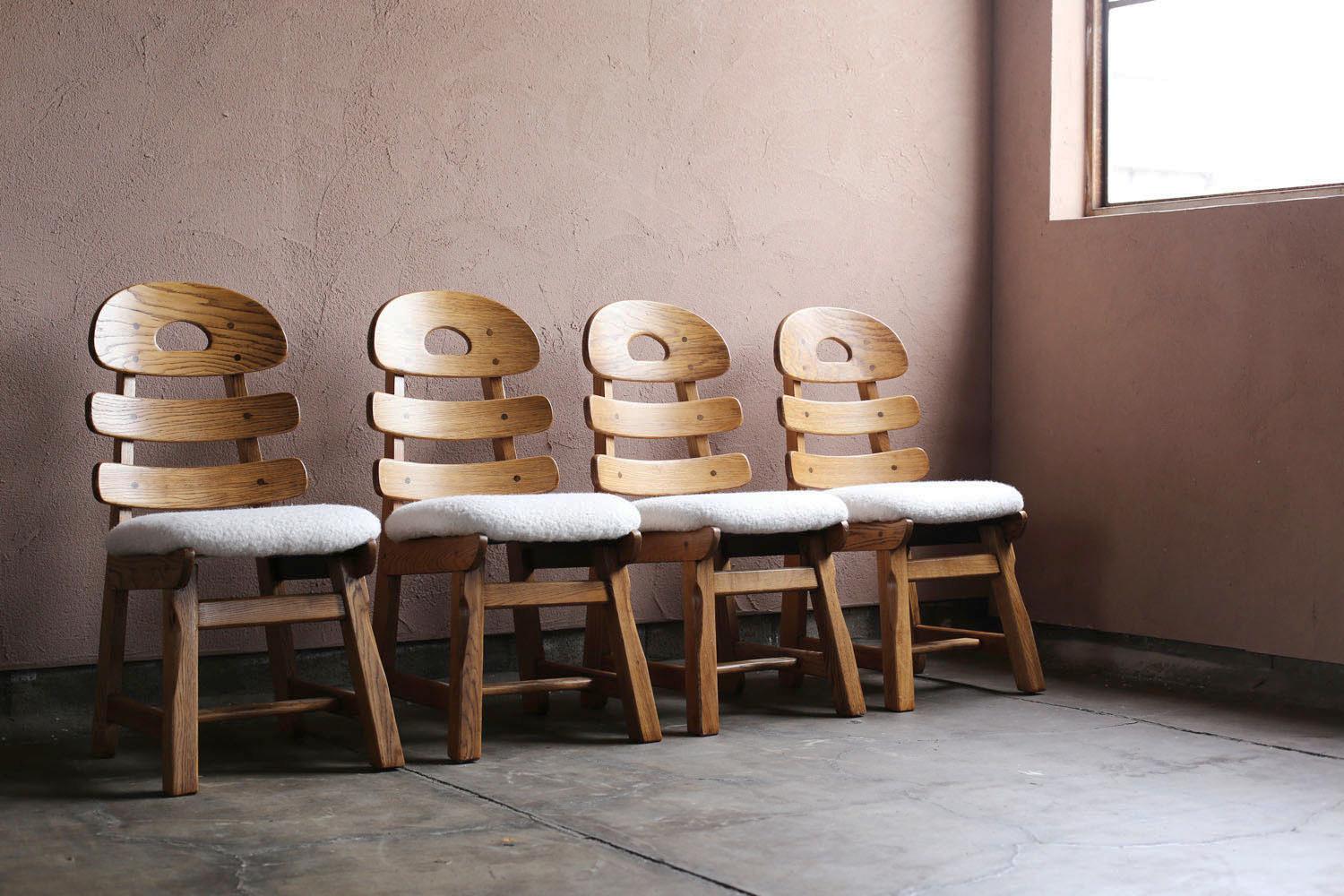 Woodwork Solid Oak Spanish Brutalist Chairs For Sale