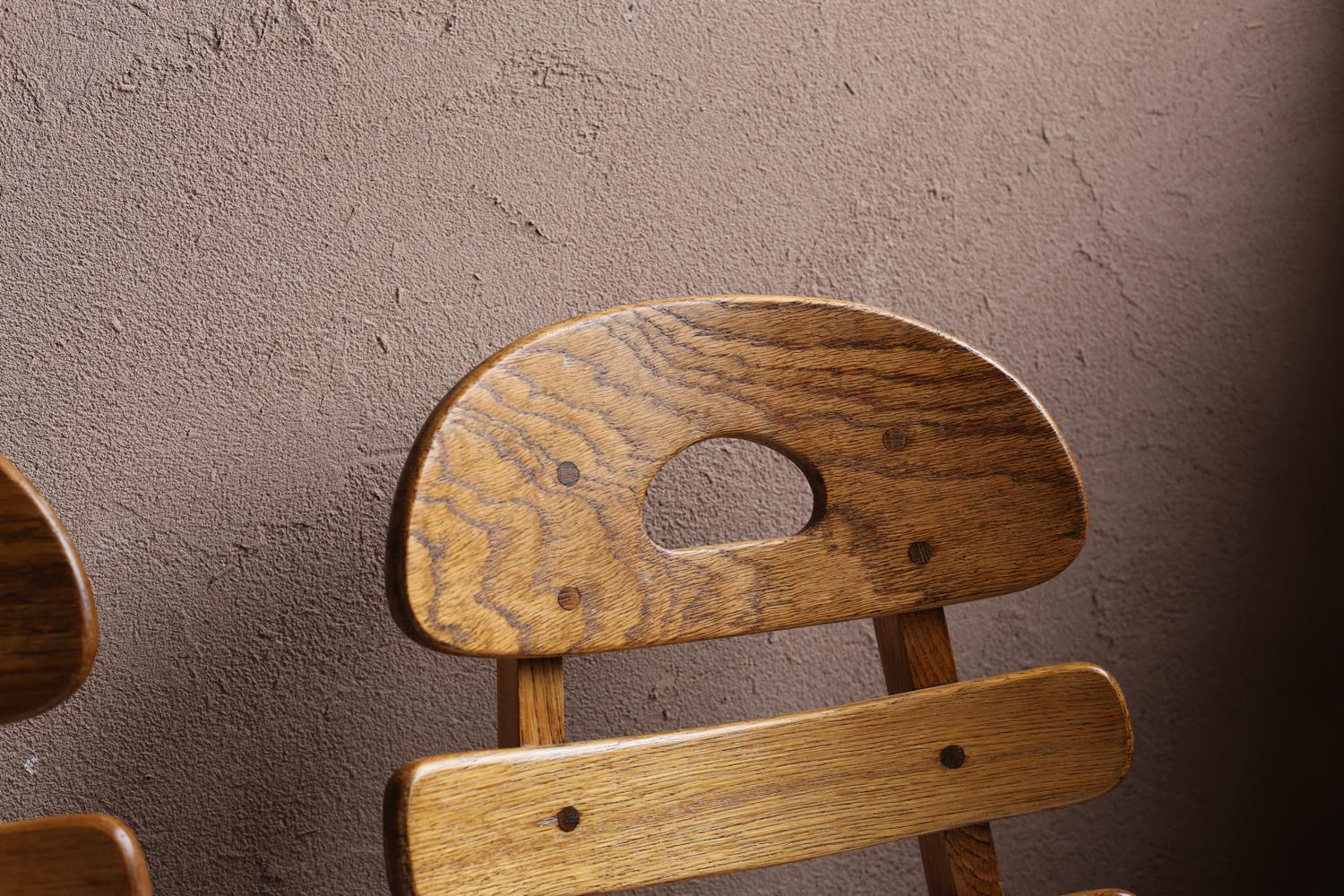 Late 20th Century Solid Oak Spanish Brutalist Chairs For Sale