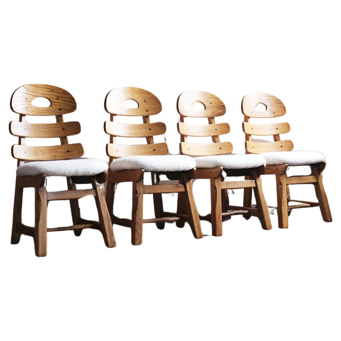 Solid Oak Spanish Brutalist Chairs For Sale