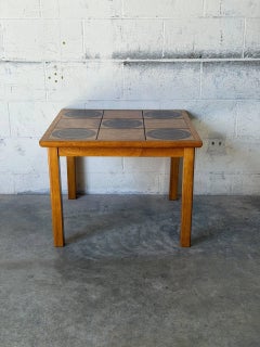 Oak Square Coffee Table with Inlaid Ceramic Tiles Vintage Vinatge 1970s